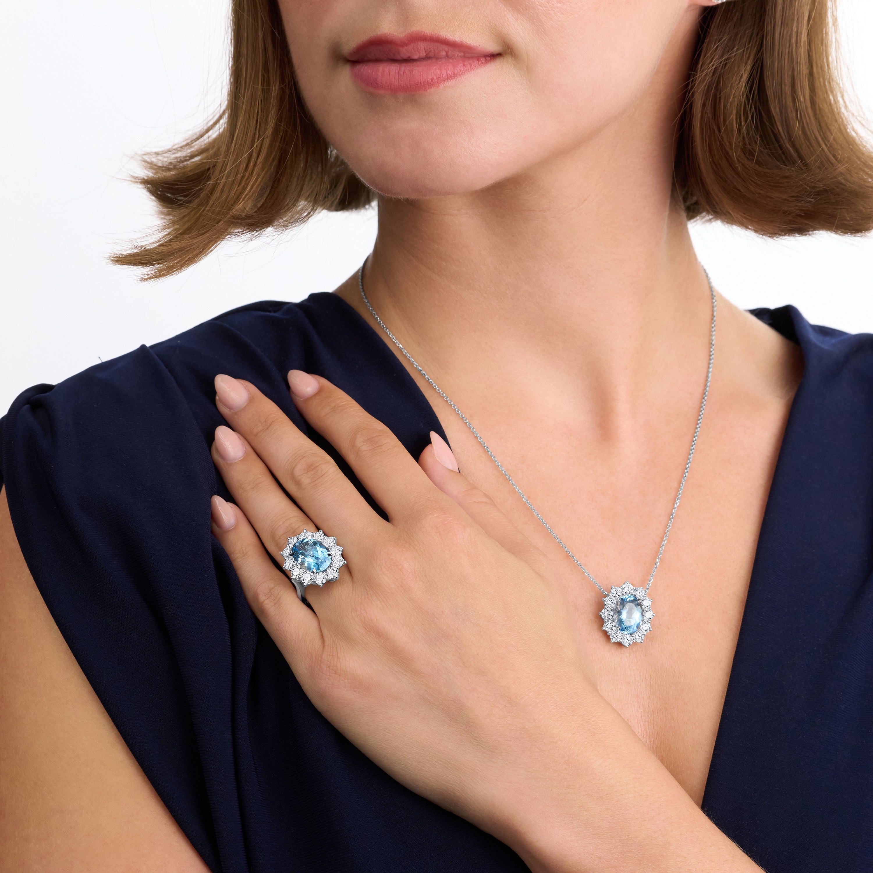 5.17ct Aquamarine and Diamond Ravello Cluster Ring