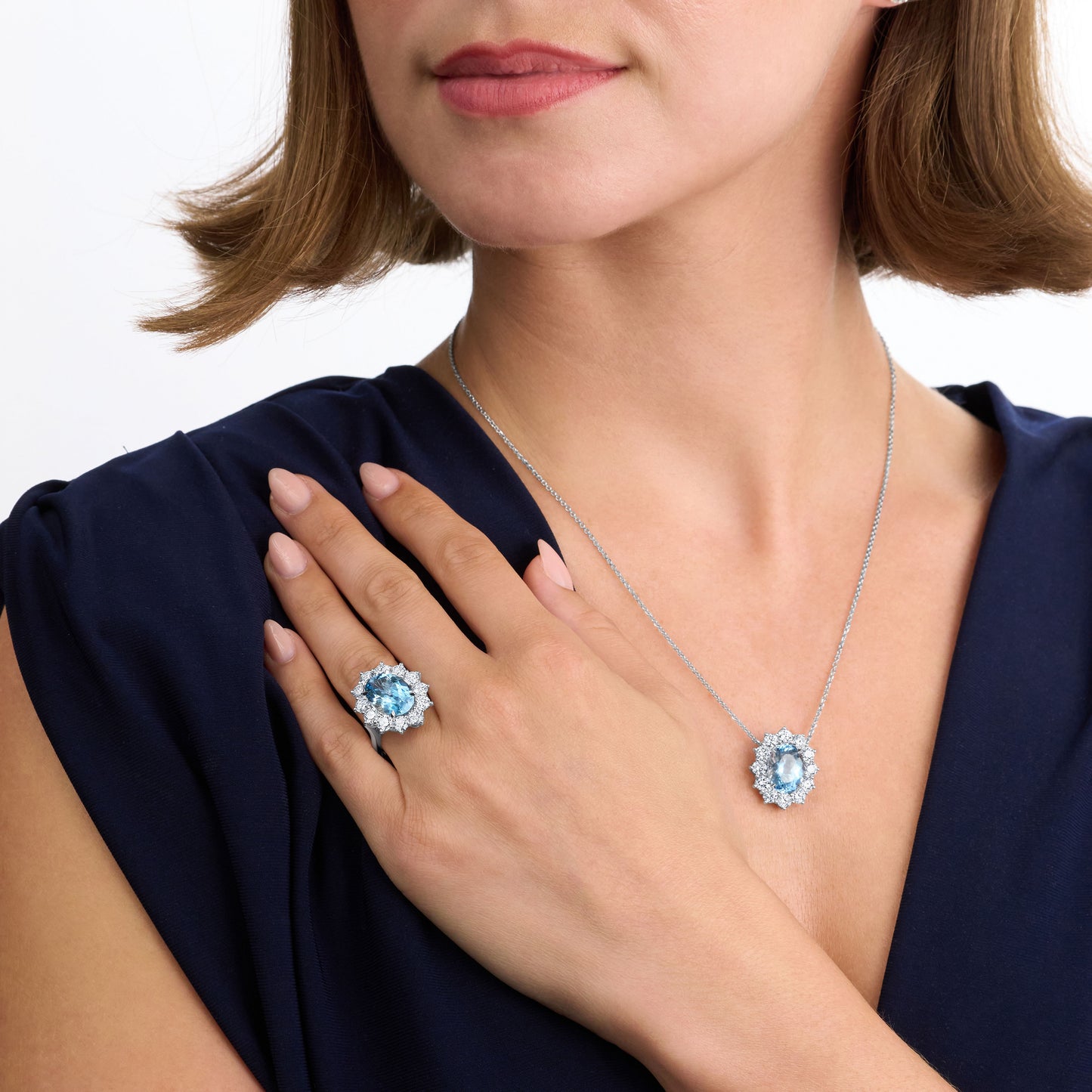 4.72cts Aquamarine and Diamond Ravello Cluster Pendant