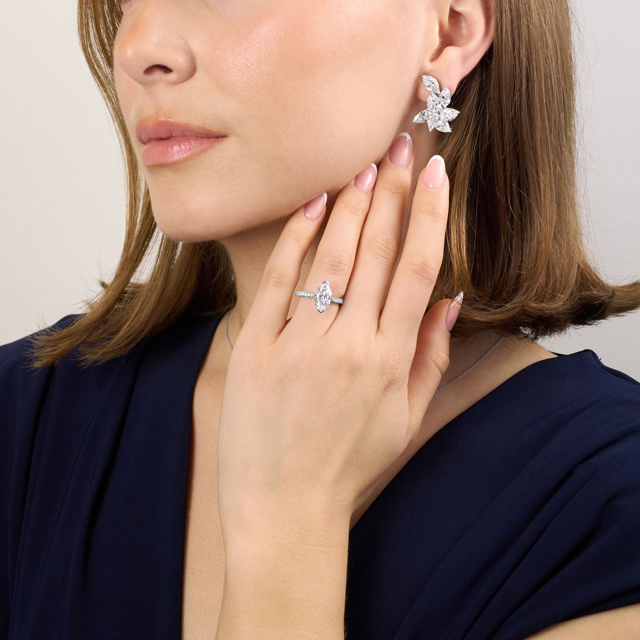 Pear and Marquise Cut Diamond Cluster Earrings
