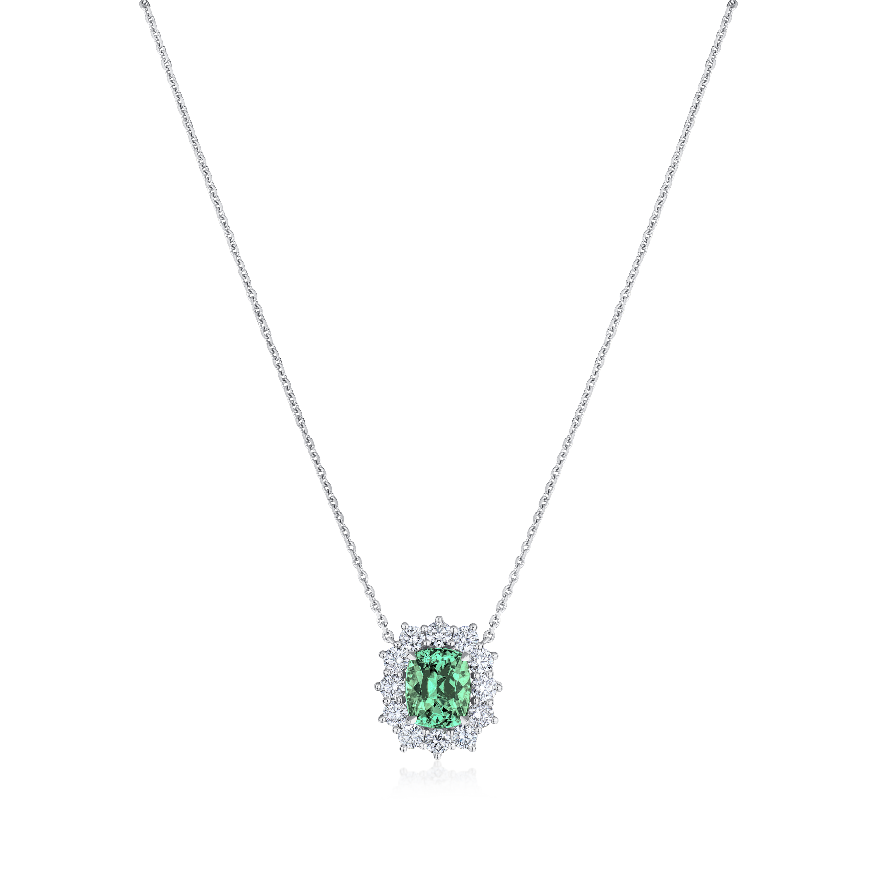 3.04ct Mint Green Tourmaline and Diamond Ravello Cluster Pendant