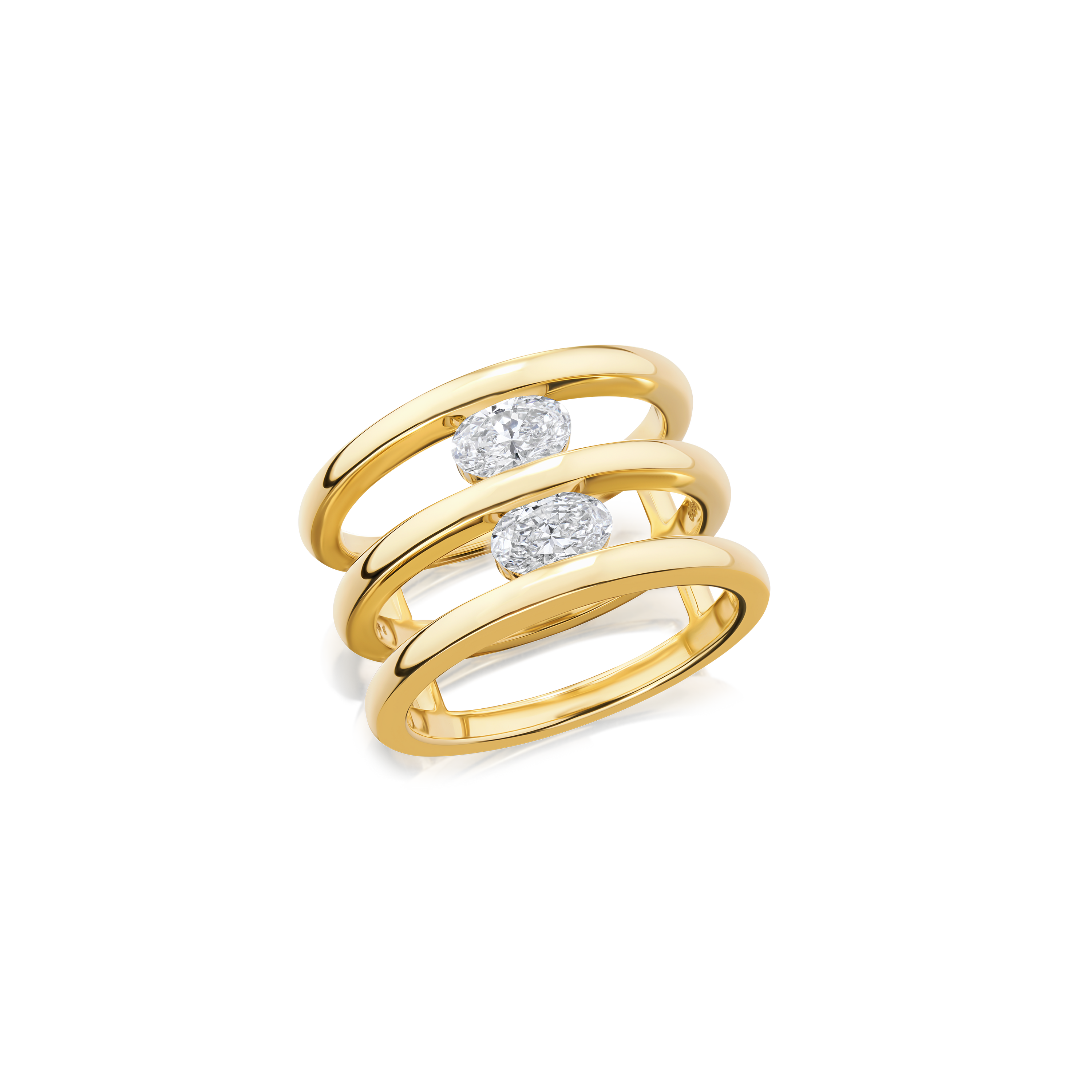 Oval Diamond Triple Band Ring