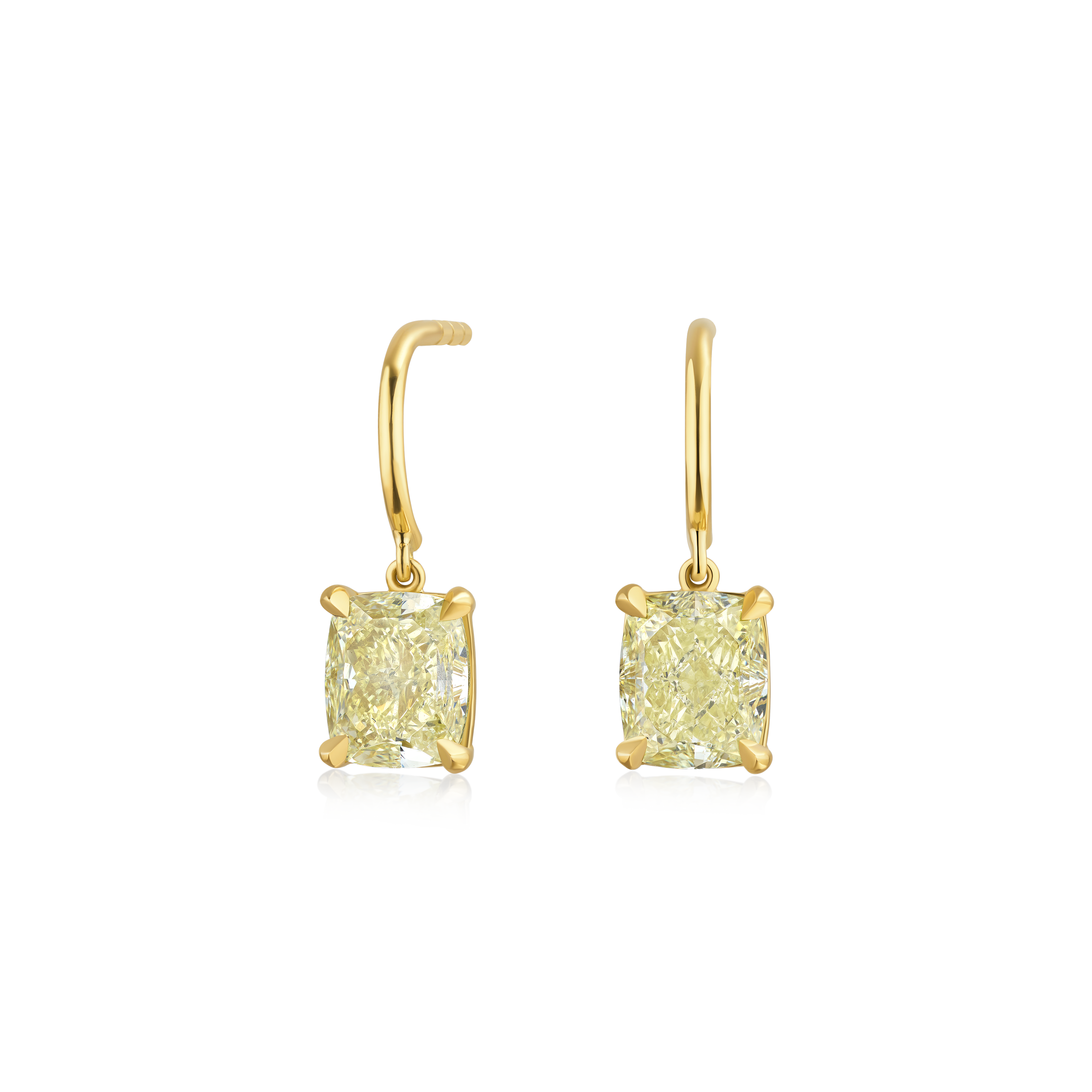 2.01ct Cushion Cut Yellow Diamond Drop Earrings