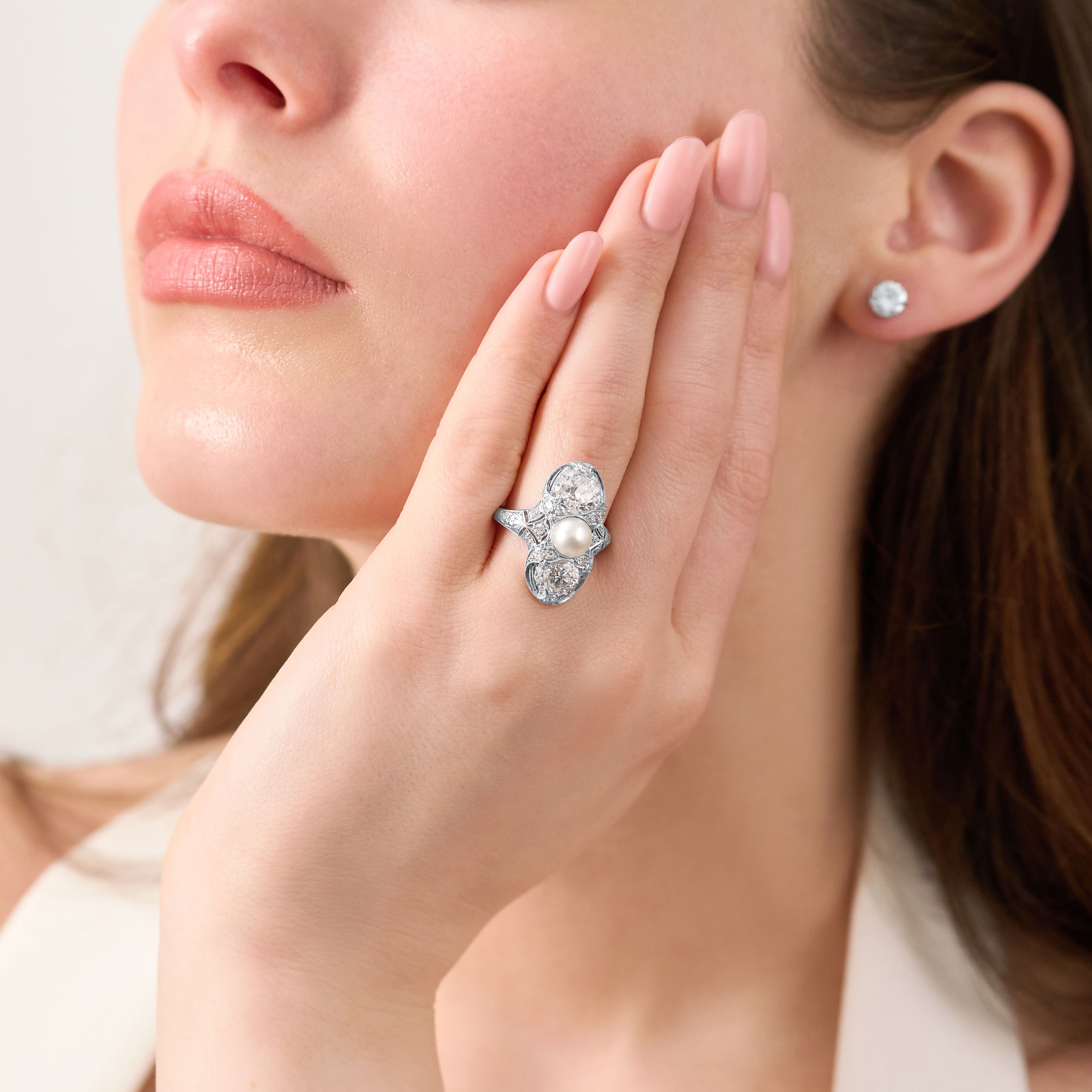 Pearl and Diamond Platinum Ring