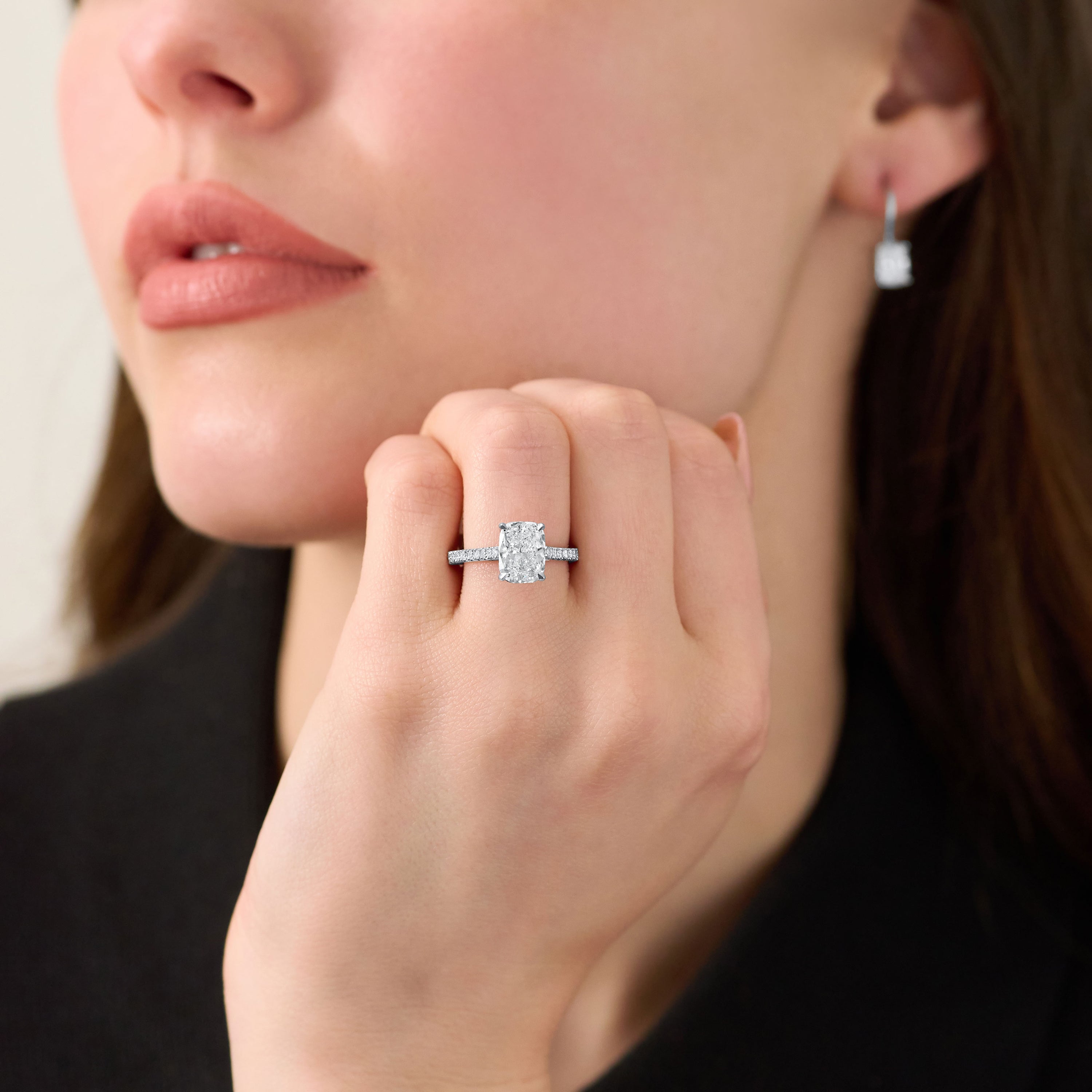 2.60ct Cushion Cut Diamond Ring With Diamond Set Shoulders and Bezels