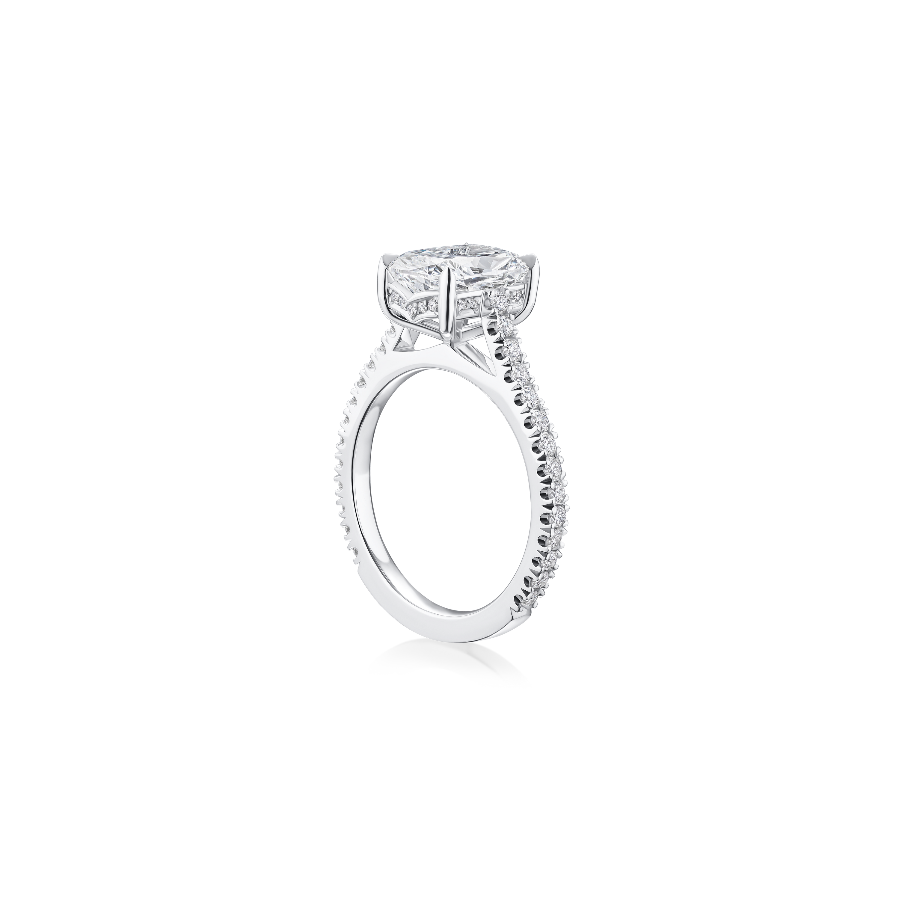 2.60ct Cushion Cut Diamond Ring With Diamond Set Shoulders and Bezels