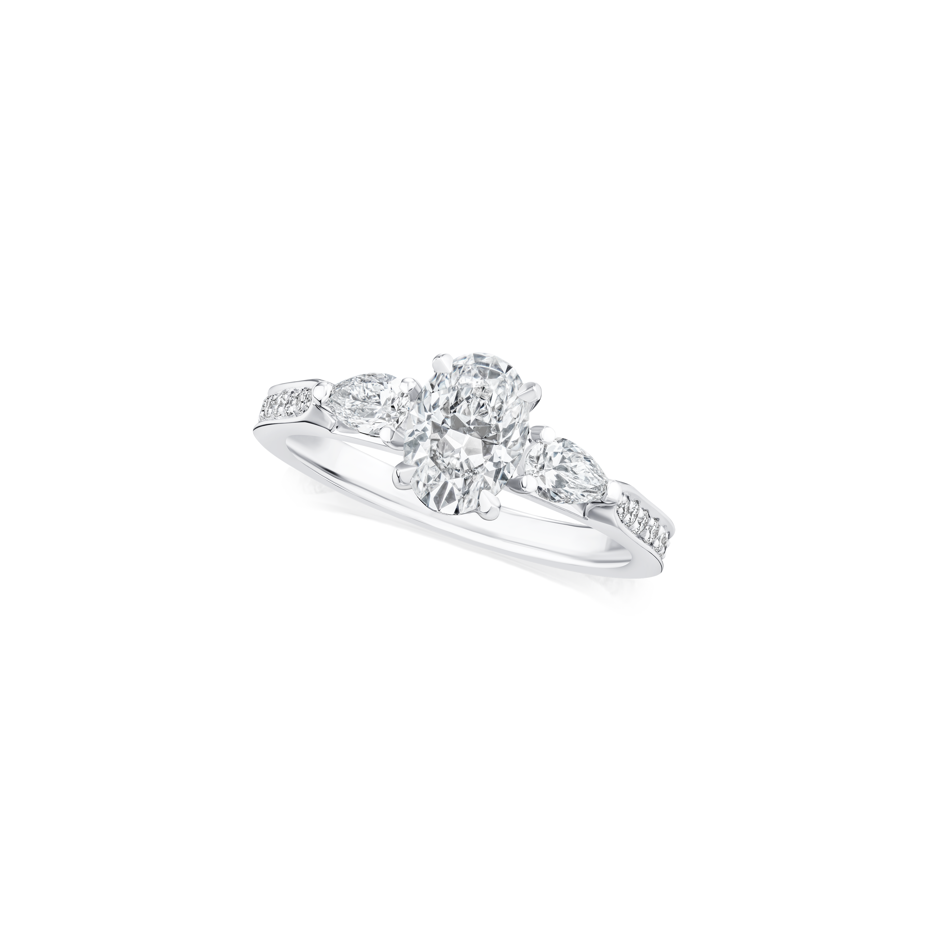 Oval and Pear Cut Diamond Three Stone Ring