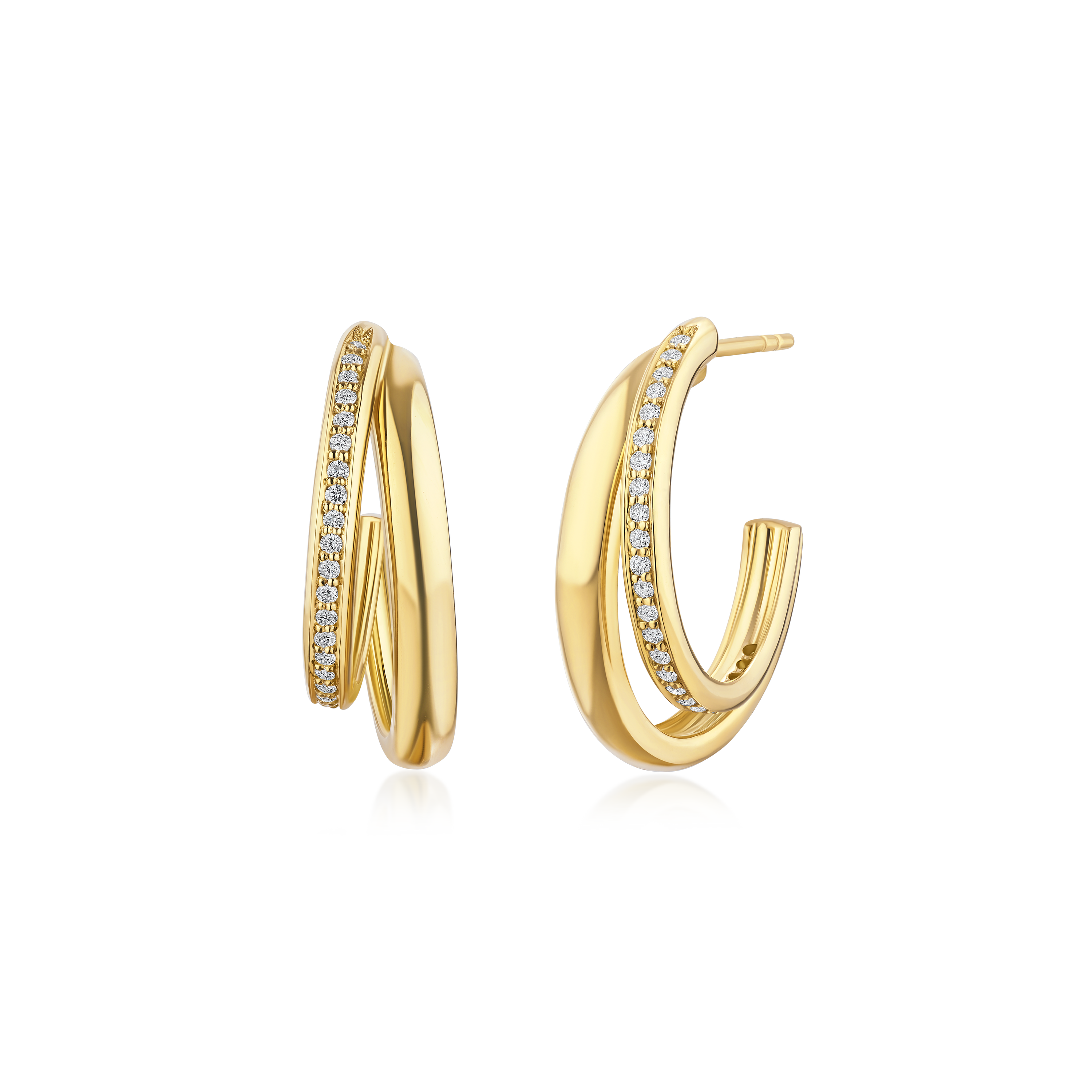 18ct Yellow Gold Diamond Set Double Hoop Earrings