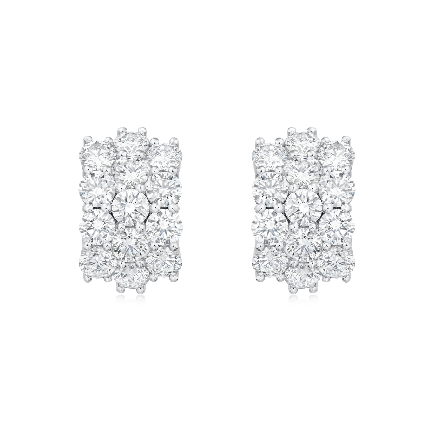 4.04cts Round Brilliant Cut Diamond Three Row Wave Earrings