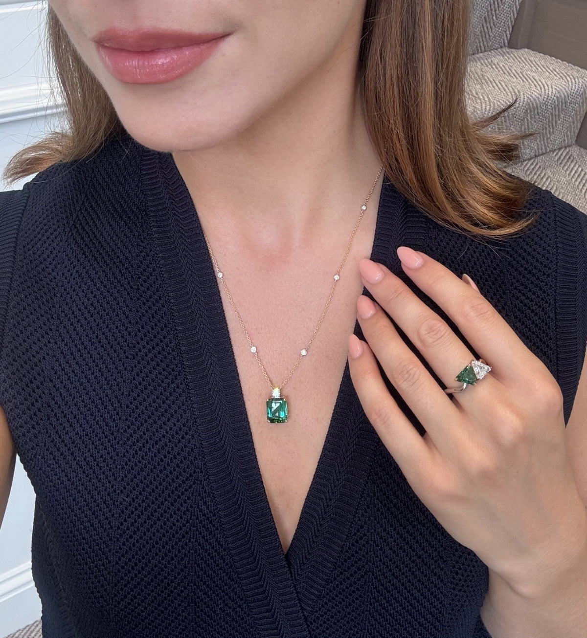 Tourmaline and Diamond 'Toi et Moi' Ring