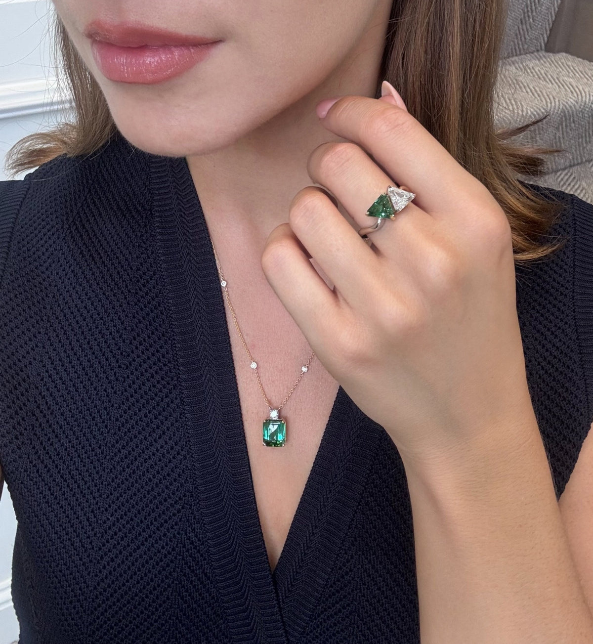 Tourmaline and Diamond 'Toi et Moi' Ring