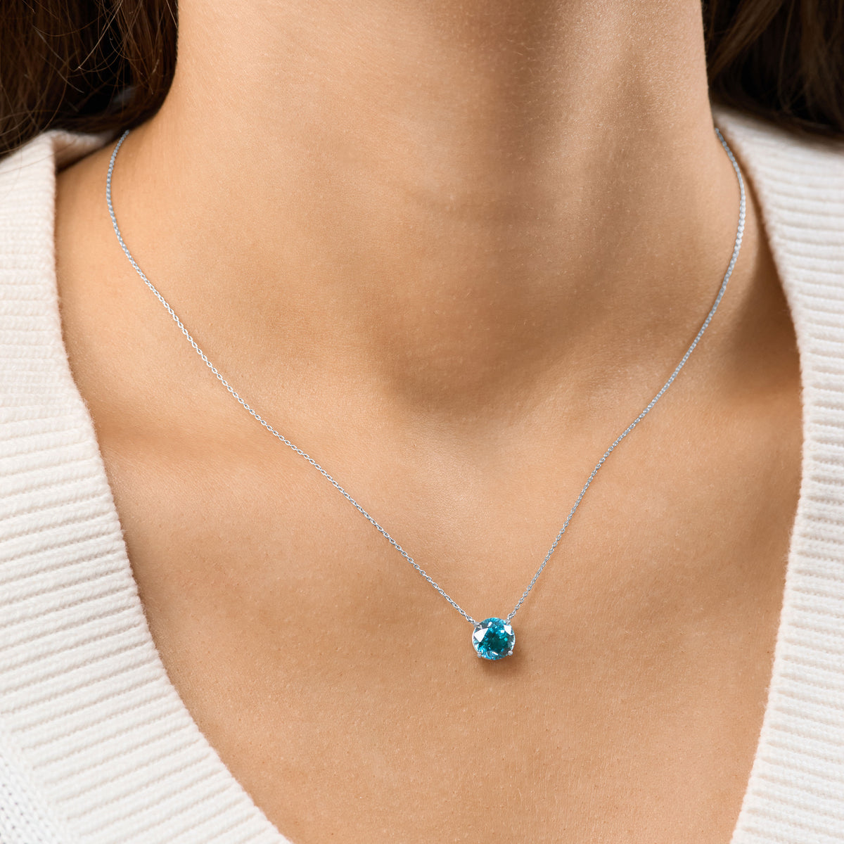 Round Blue Zircon Solitaire Pendant