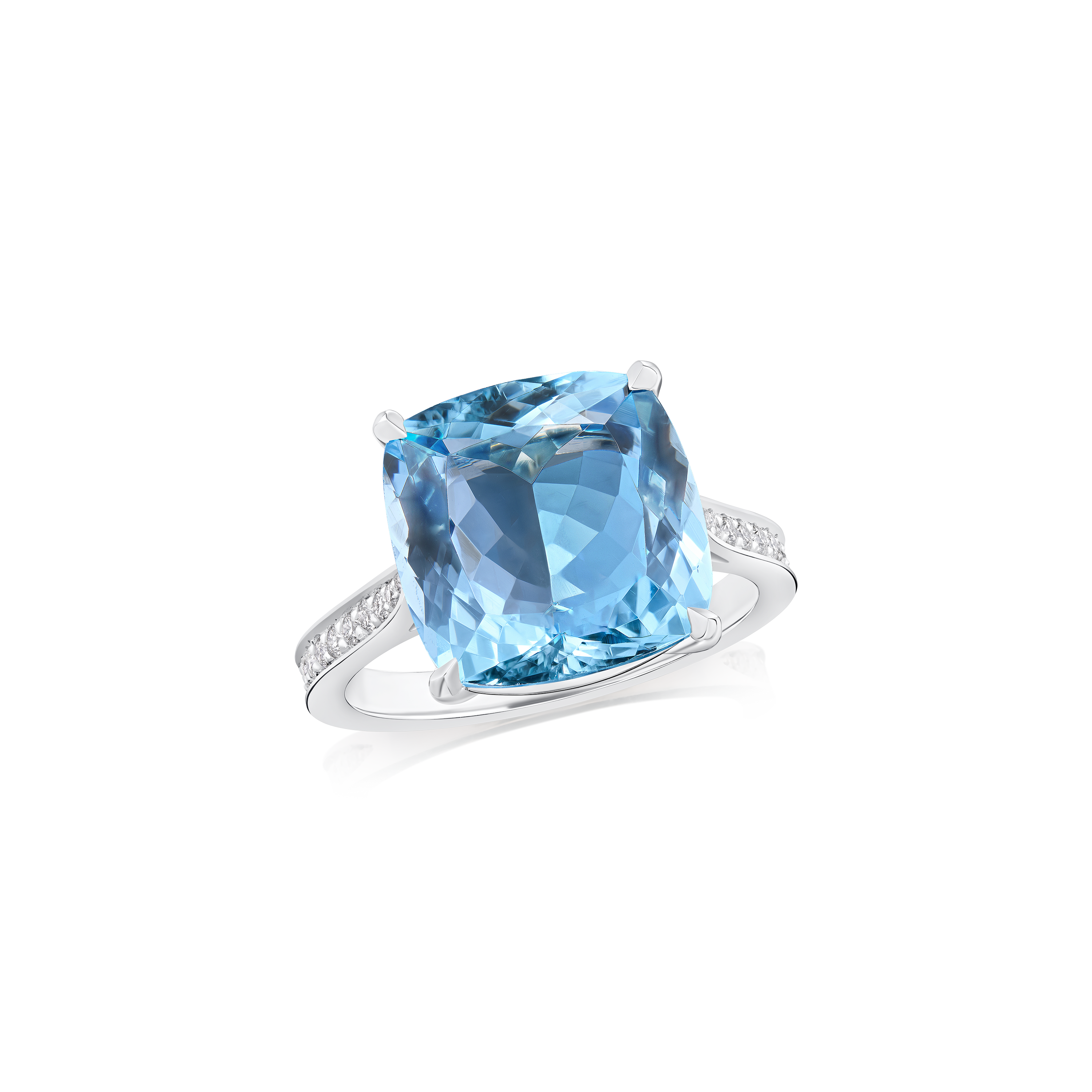 6.29ct Aquamarine Ring With Diamond Set Shoulders
