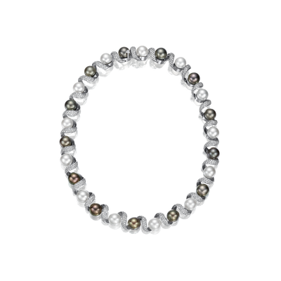 South Sea Cultured Pearl and Diamond Necklace and Earrings Suite