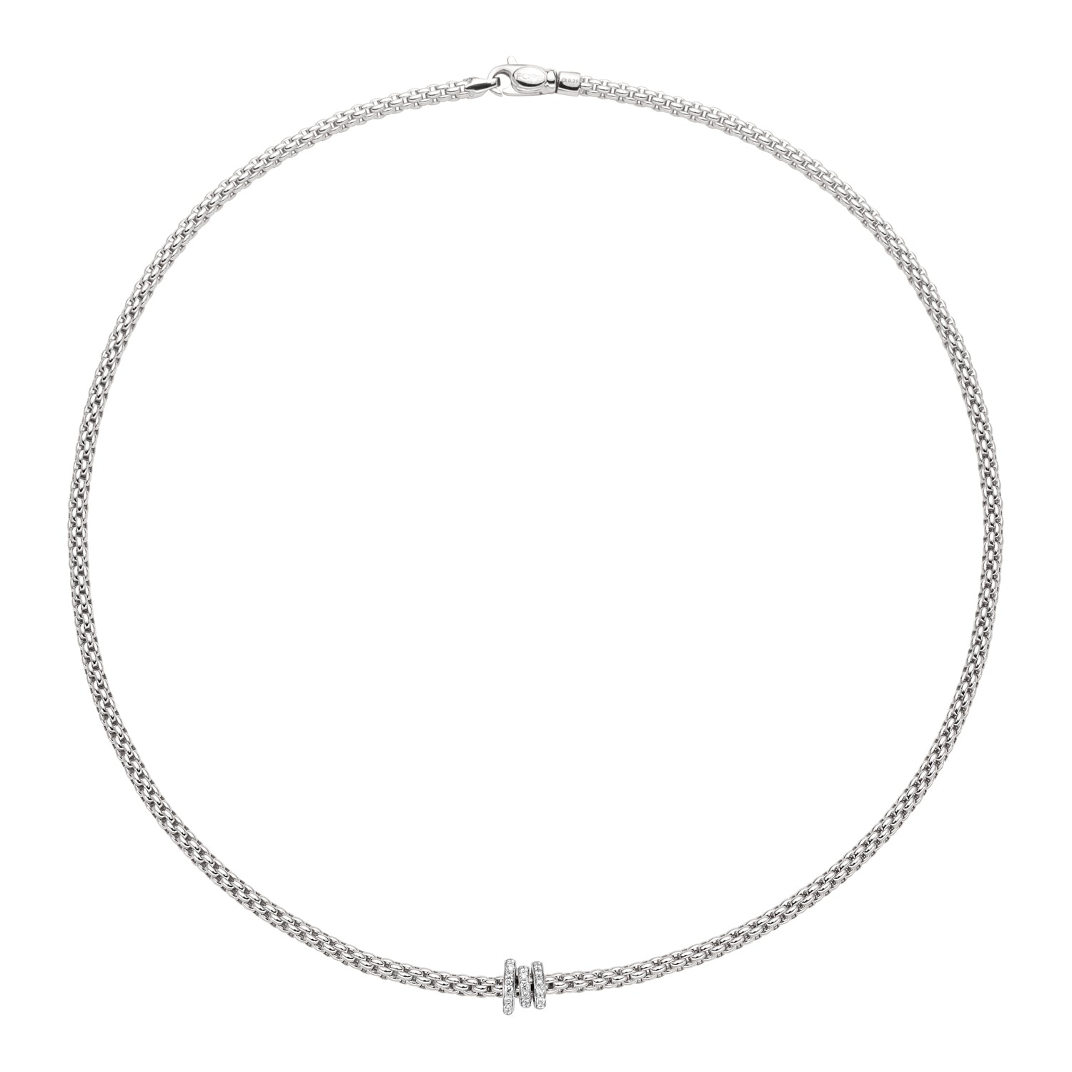 Prima Flex'it 18ct White Gold Necklace With Three Diamond Set Rondels