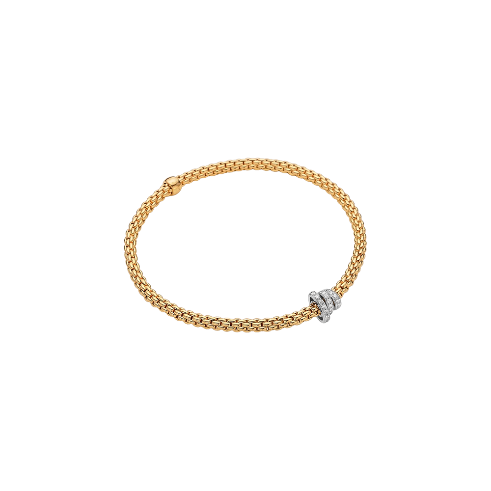 Prima Flex'It 18ct Yellow Gold Bracelet With Three Pavé Diamond Rondels