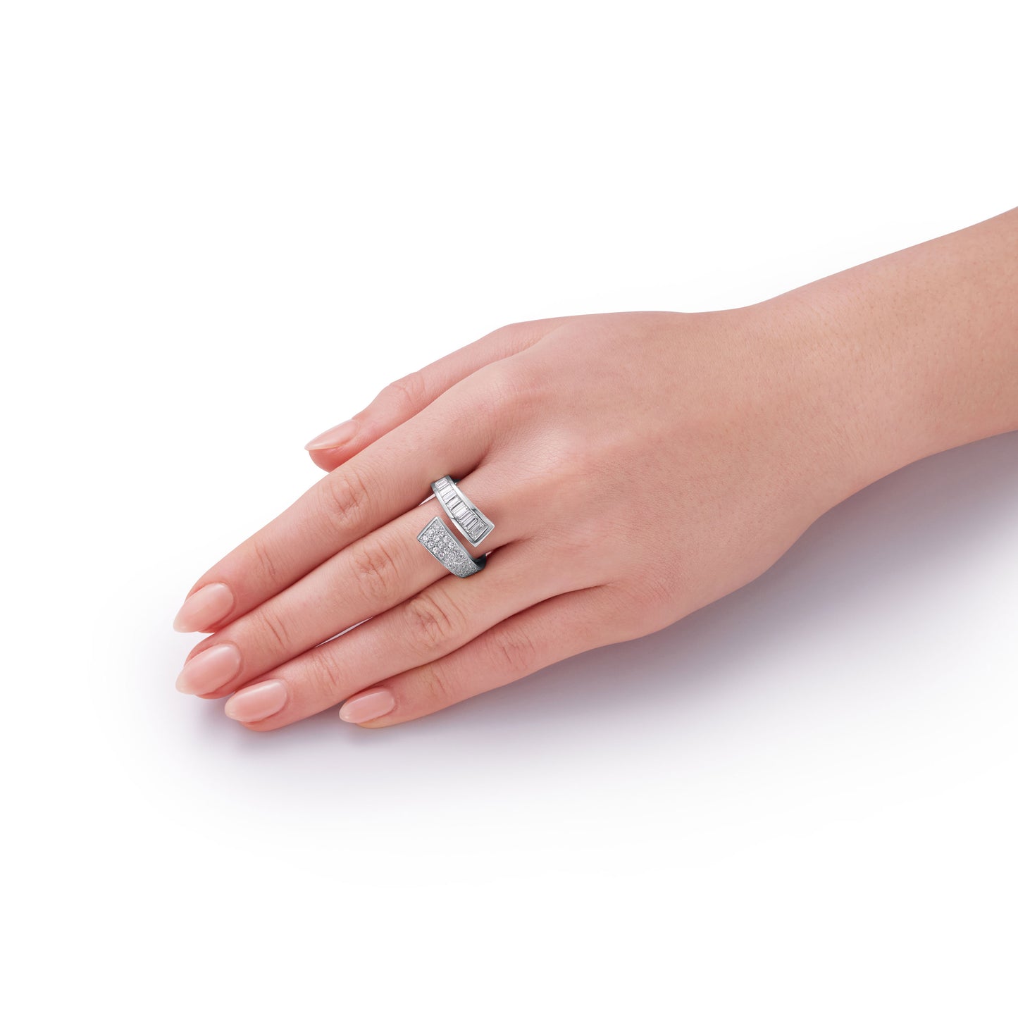 Infinity Collection Baguette and Round Brilliant Cut Diamond Set Crossover Ring