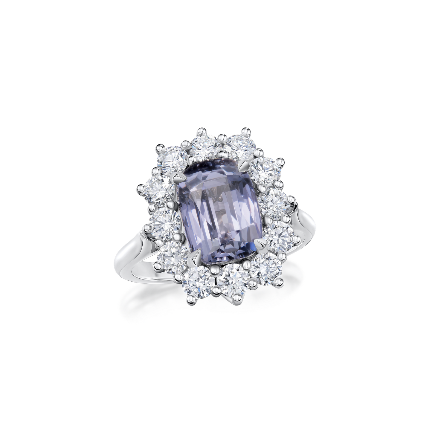 3.97cts Blue-Grey Spinel and Diamond Ravello Cluster Ring