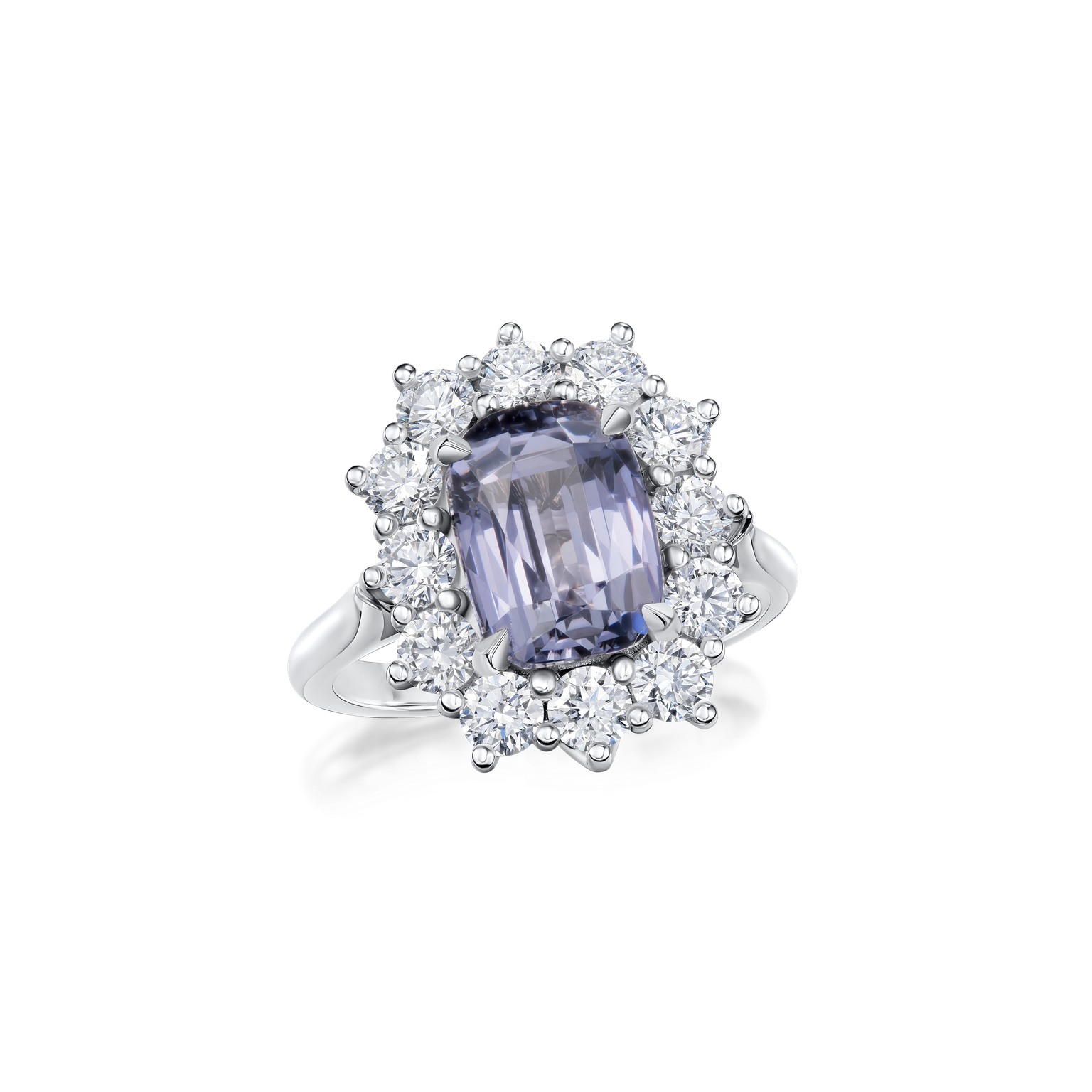 3.97cts Blue-Grey Spinel and Diamond Ravello Cluster Ring