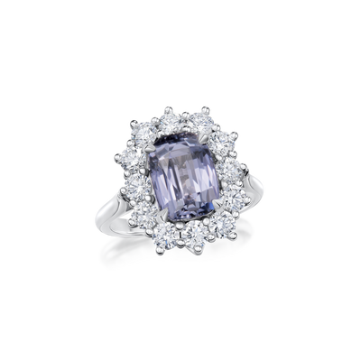 3.97cts Blue-Grey Spinel and Diamond Ravello Cluster Ring