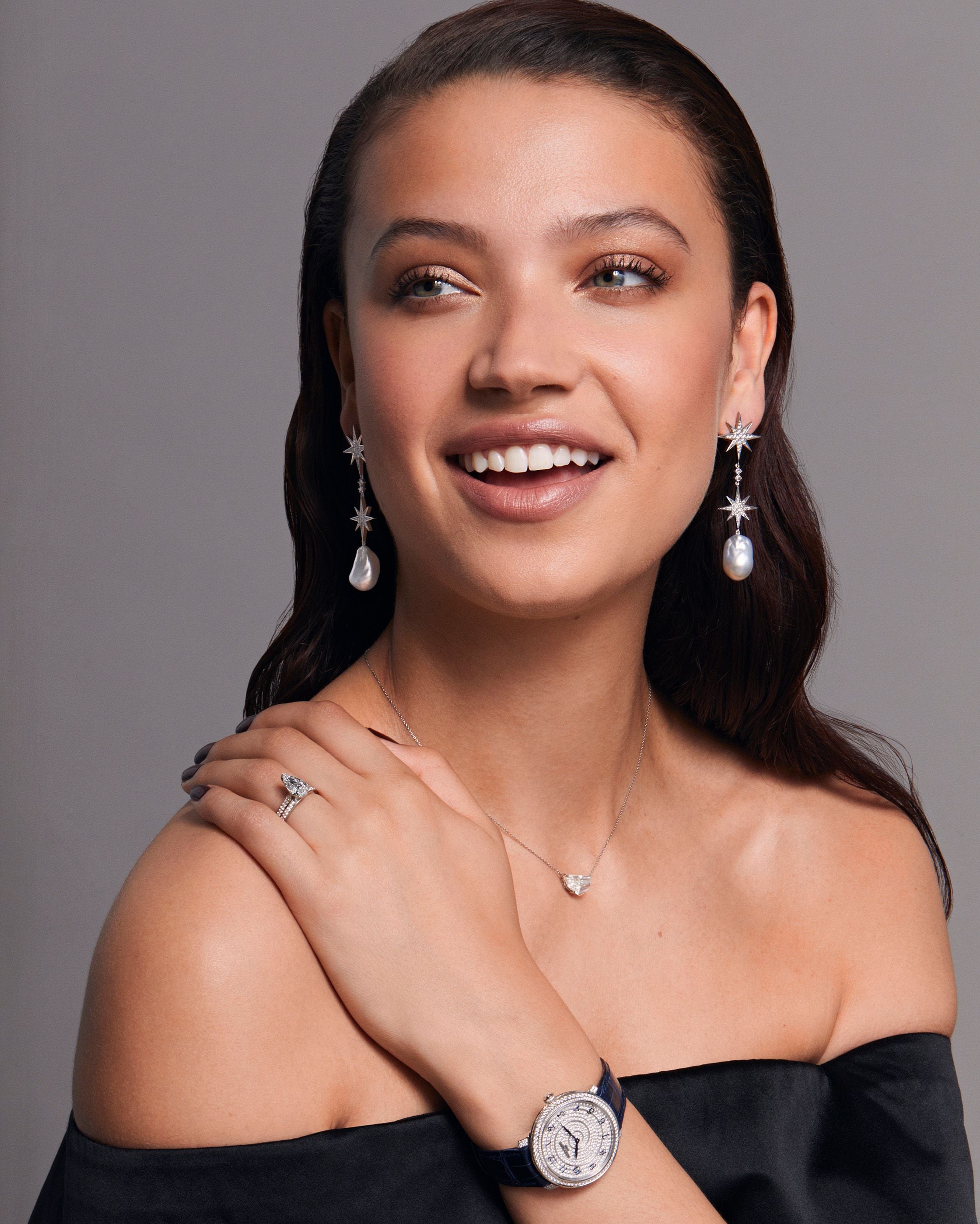 Sienna Pearl and Diamond Double 18ct White Gold Star Drop Earrings