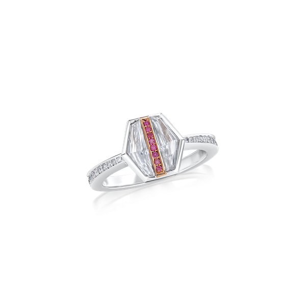 Shield-Cut Diamond and Pink Diamond Ring