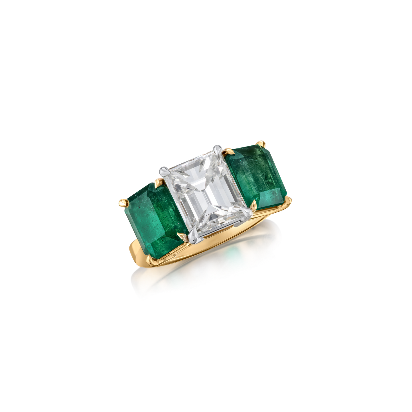 Emerald and Diamond Three Stone Ring