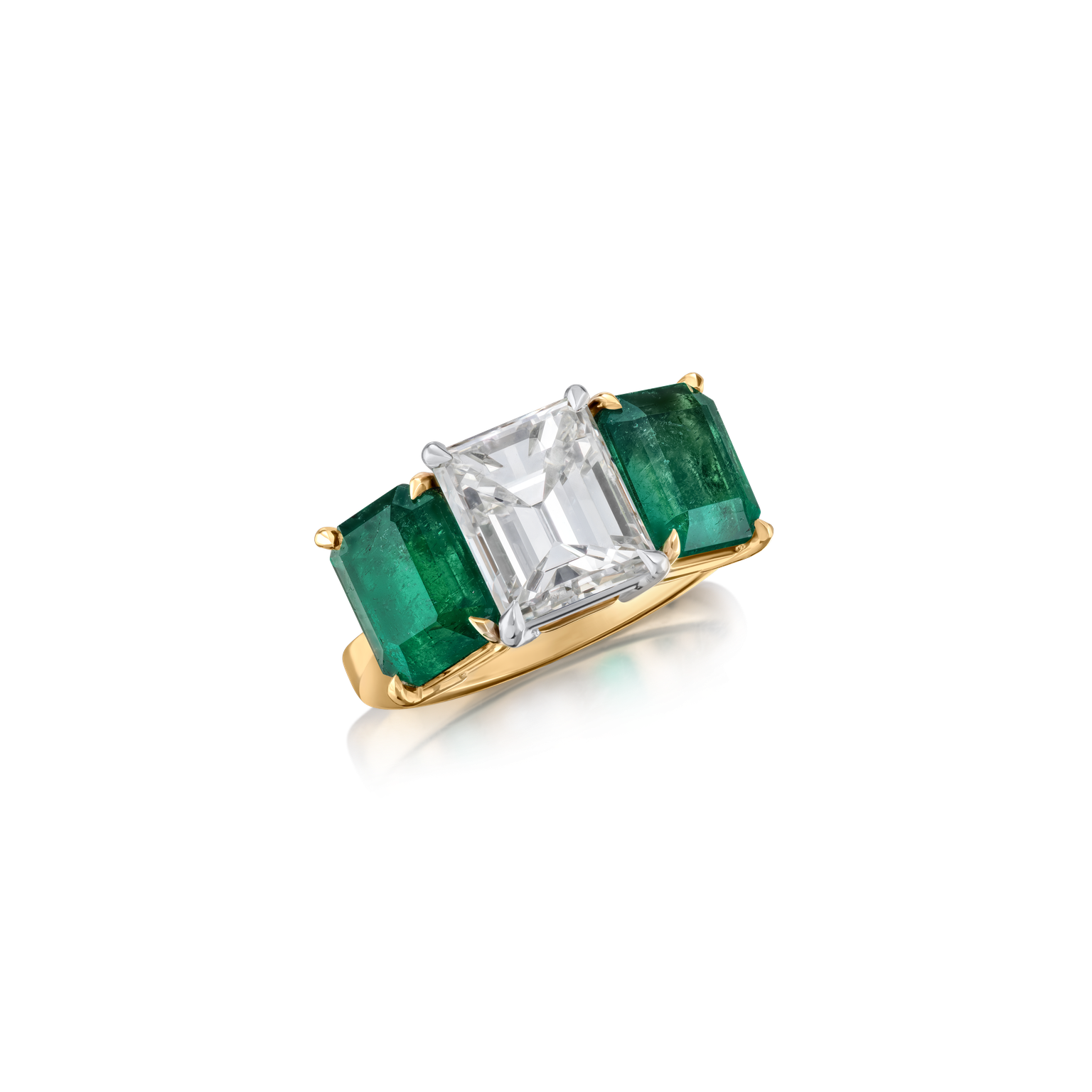 Emerald and Diamond Three Stone Ring