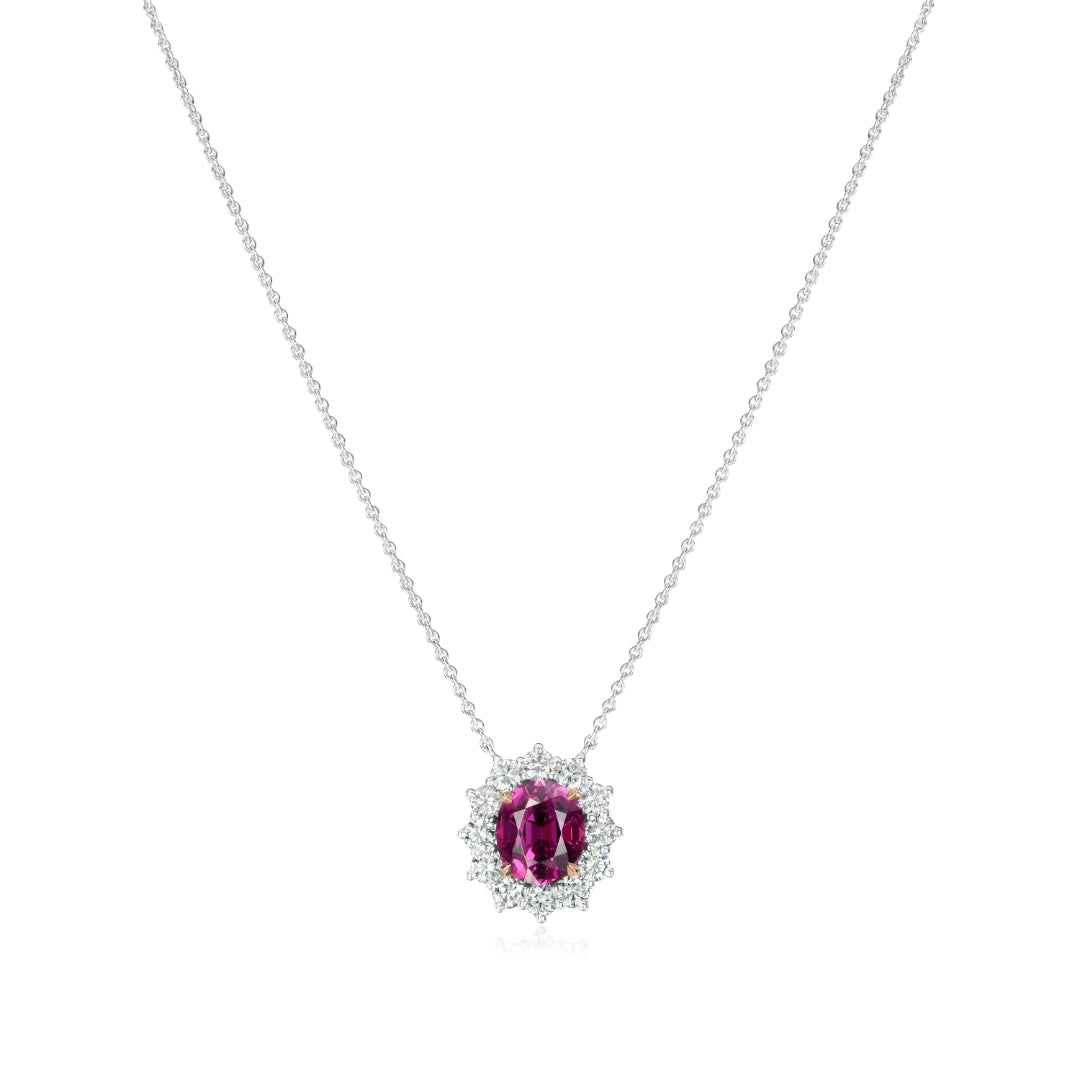 4.22cts Rhodolite Garnet and Diamond Cluster Pendant