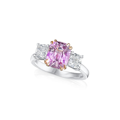 3.29cts Pink Sapphire and Diamond Three Stone Ring