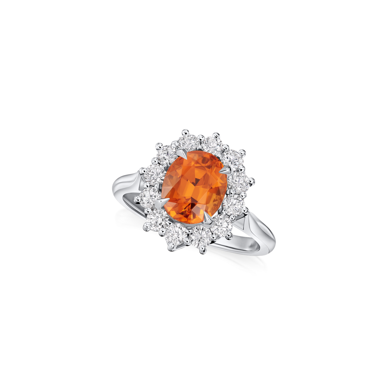 3.21cts Oval Mandarin Garnet and Diamond Cluster Ring