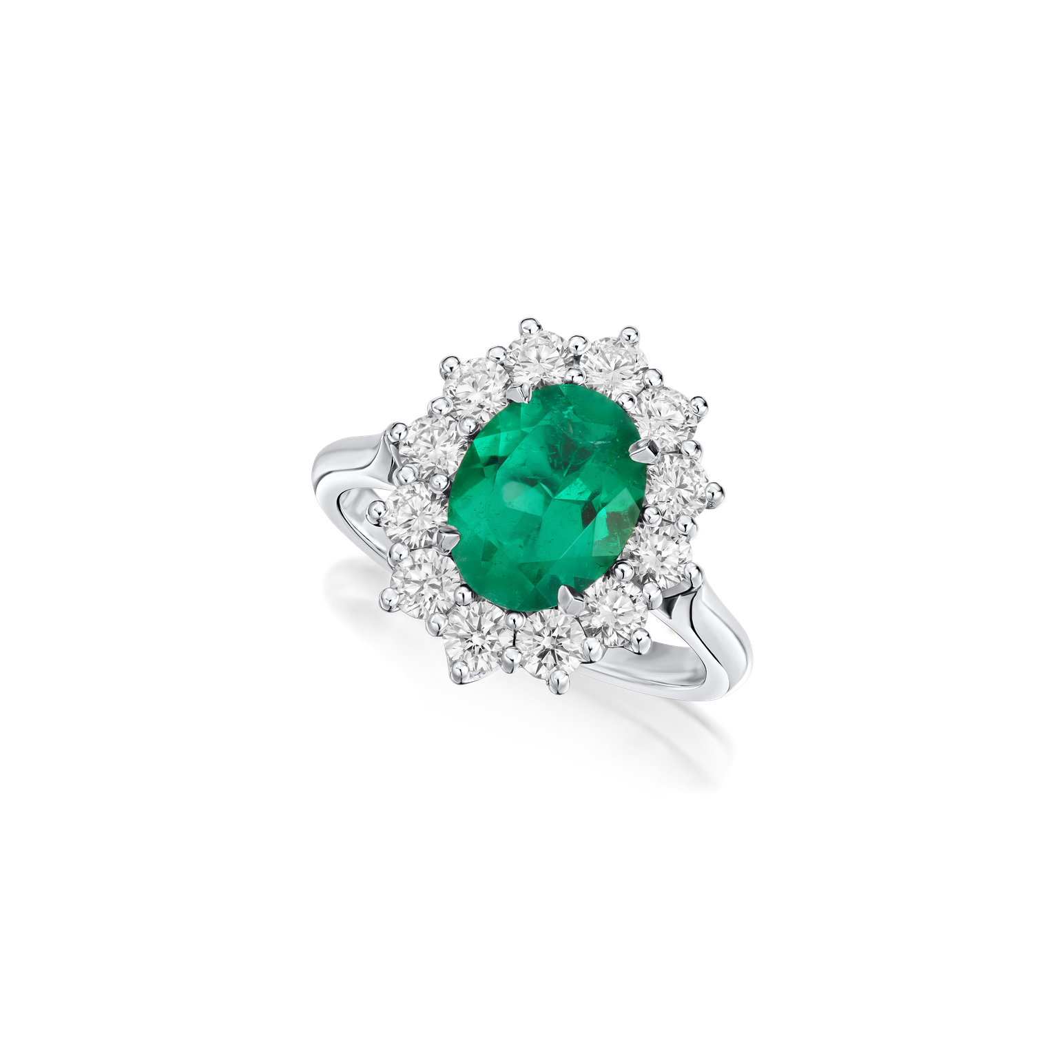 1.68cts Oval-Shape Emerald and Diamond Ravello Cluster Ring