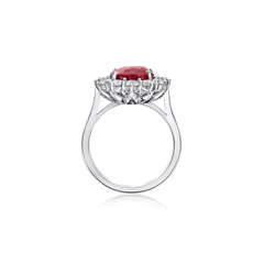 4.01cts Cushion-Shape Ruby and Diamond Ravello Cluster Ring