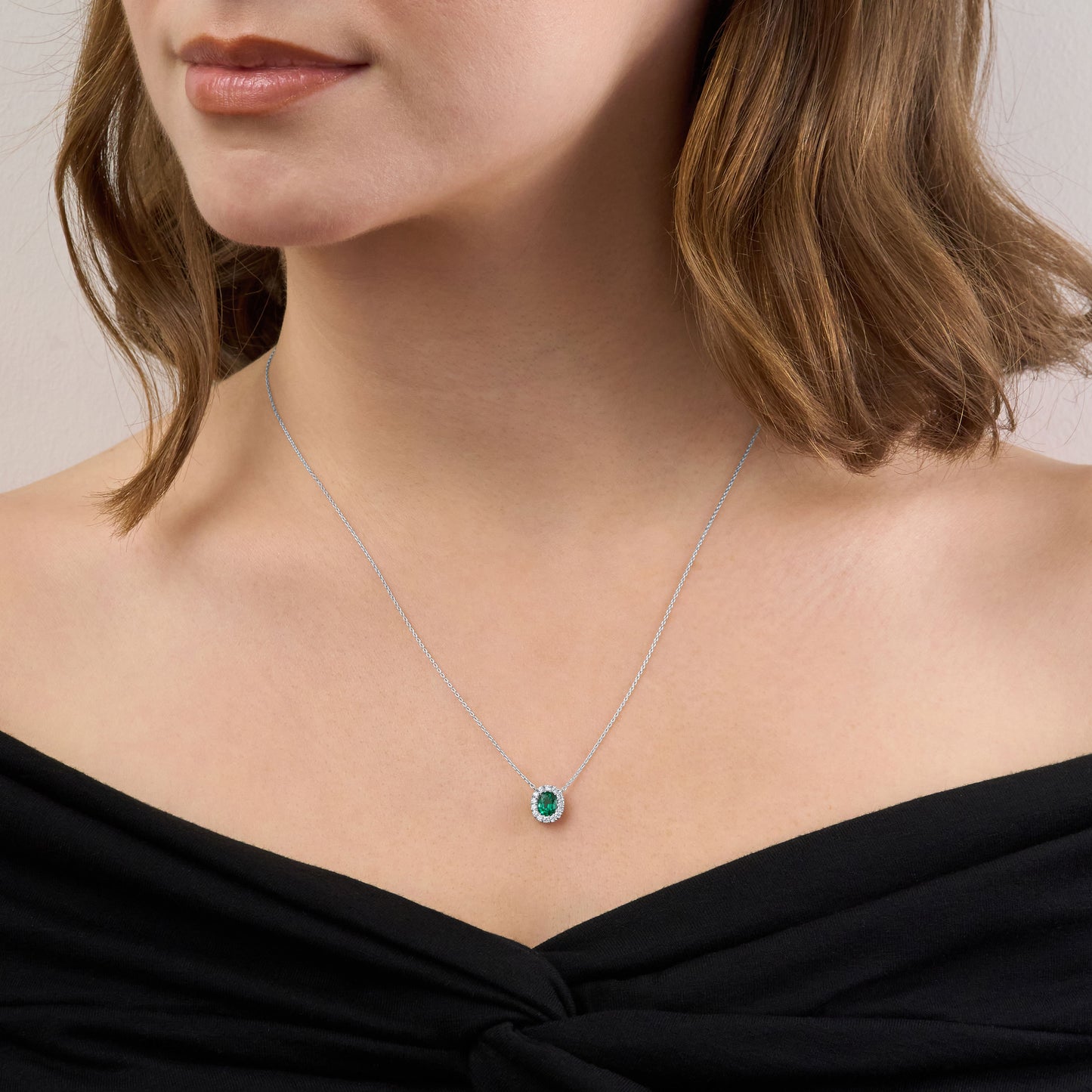 0.54ct Emerald and Diamond Cluster Pendant