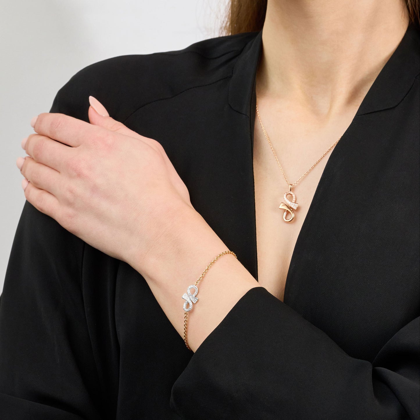 Infinity 18ct Rose Gold Half Diamond Set Pendant