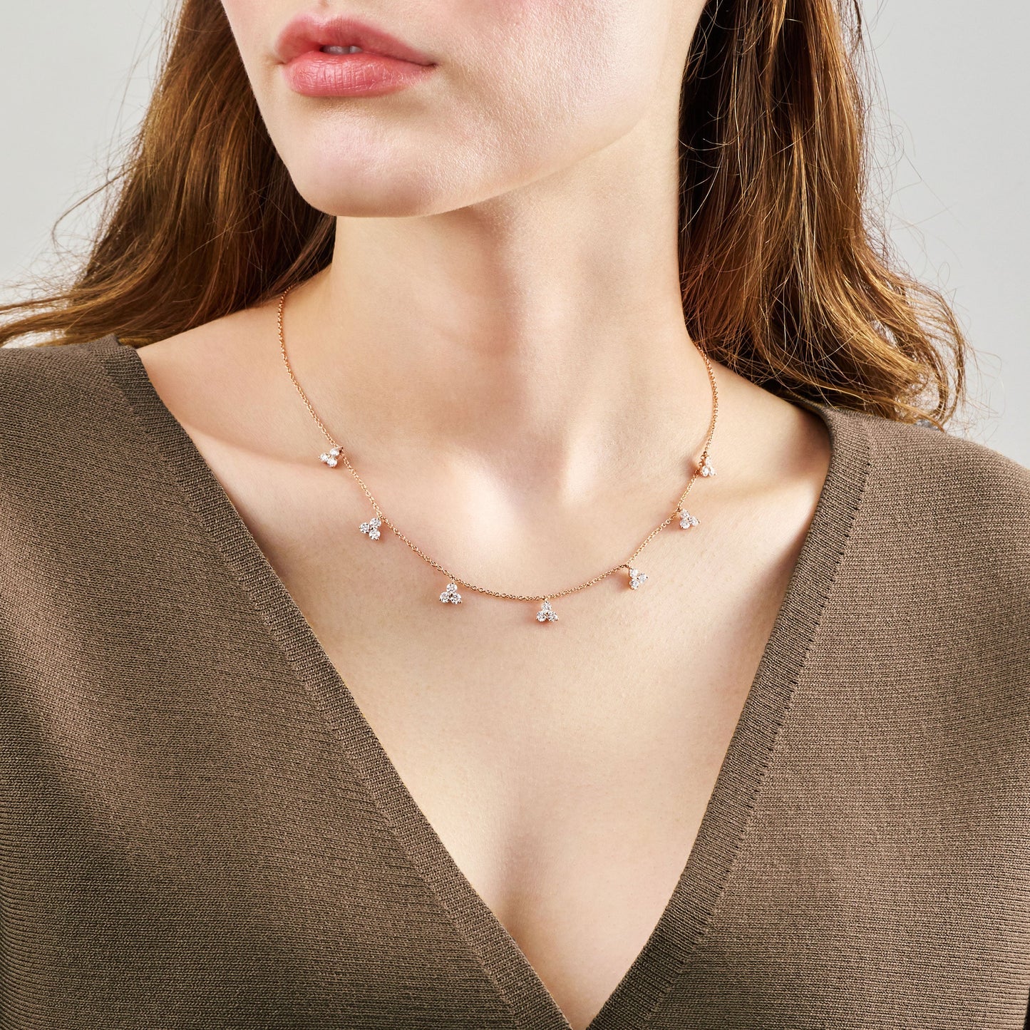 Trefoil Diamond Drop 18ct Rose Gold Necklet
