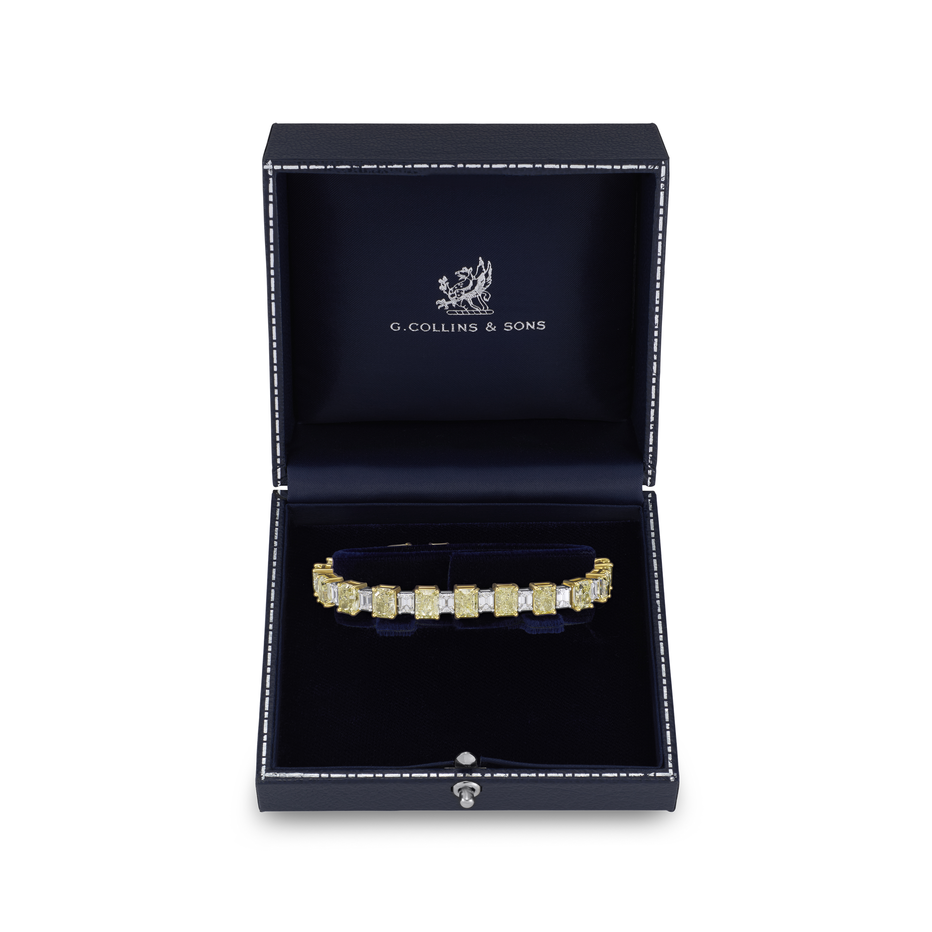 22.42cts Radiant Cut yellow Diamond and Emerald Cut Diamond Line Bracelet