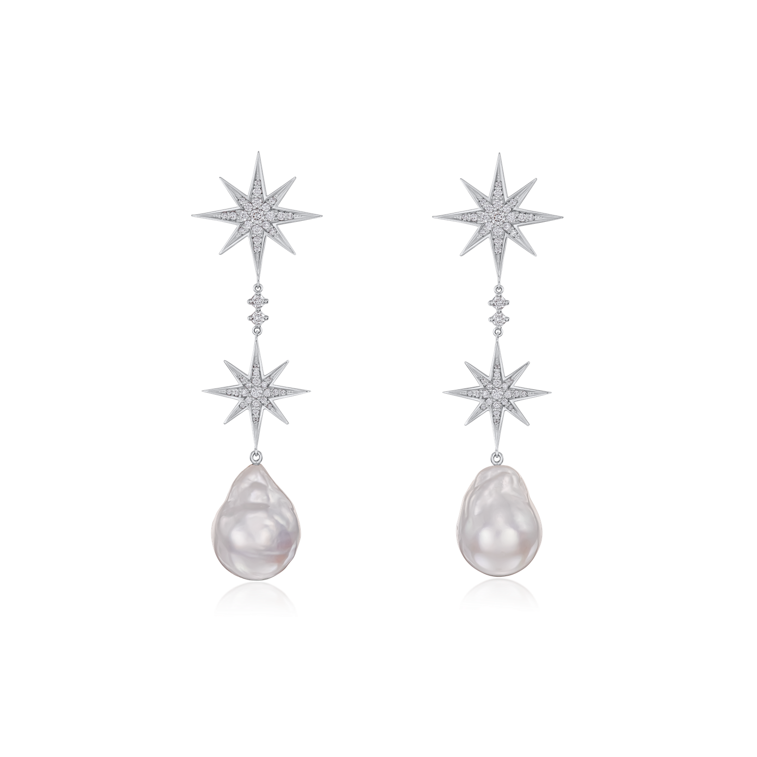 Sienna Pearl and Diamond Double 18ct White Gold Star Drop Earrings