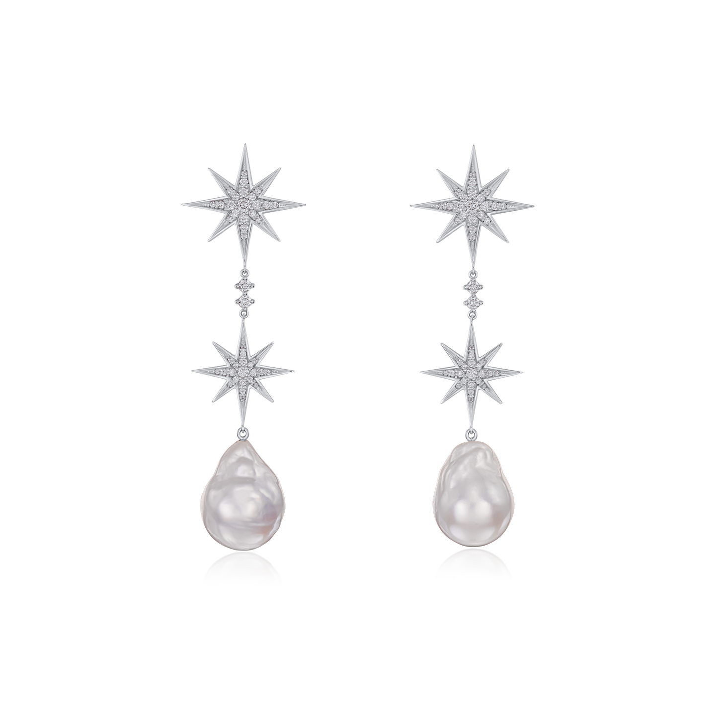 Sienna Pearl and Diamond Double 18ct White Gold Star Drop Earrings