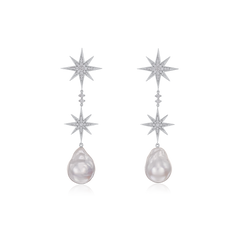 Sienna Pearl and Diamond Double 18ct White Gold Star Drop Earrings