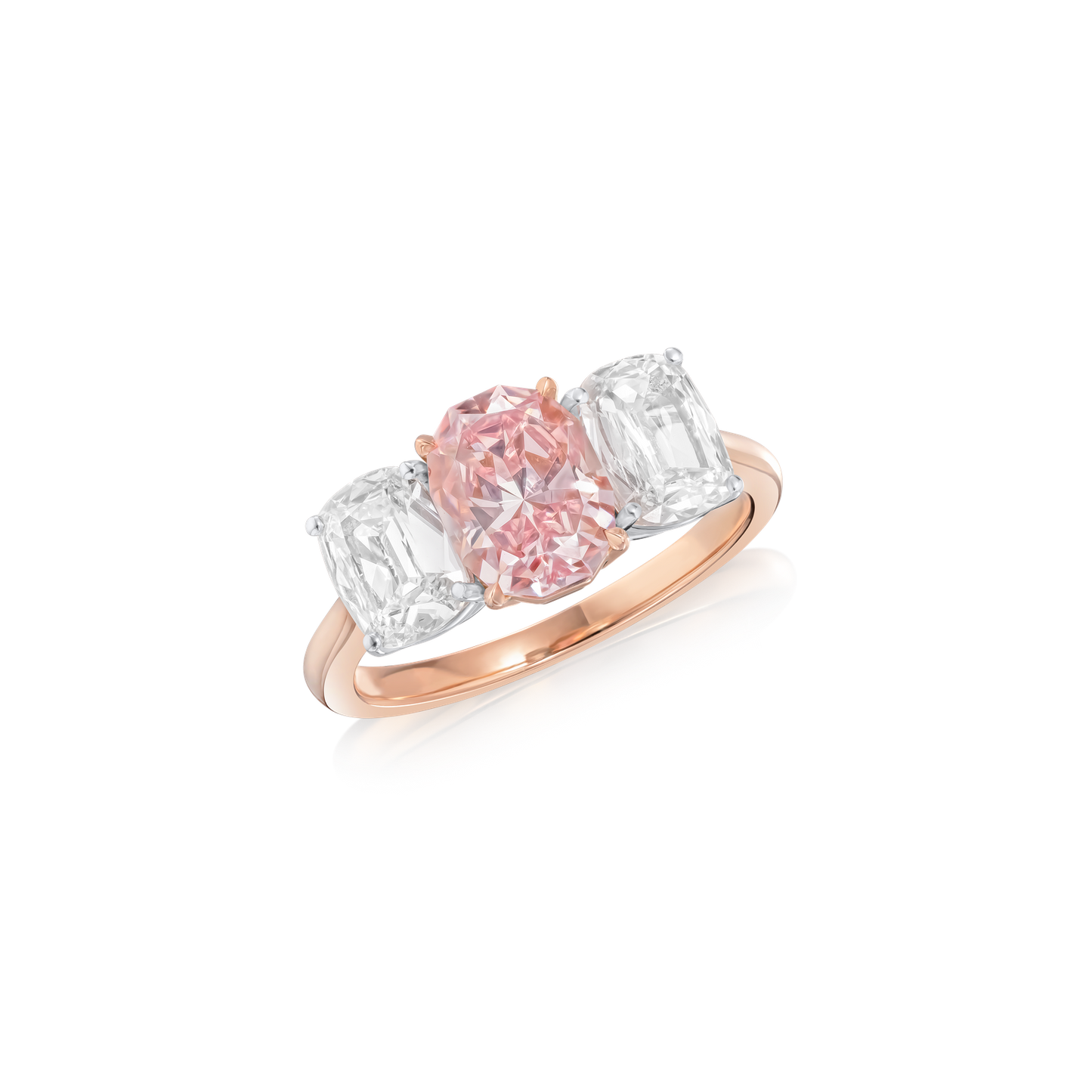 1.74cts Pink and White Diamond Three Stone Ring