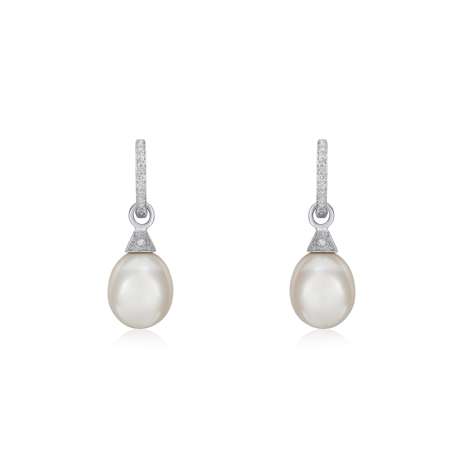 Cultured Pearl and Diamond Drop Hoop Earrings