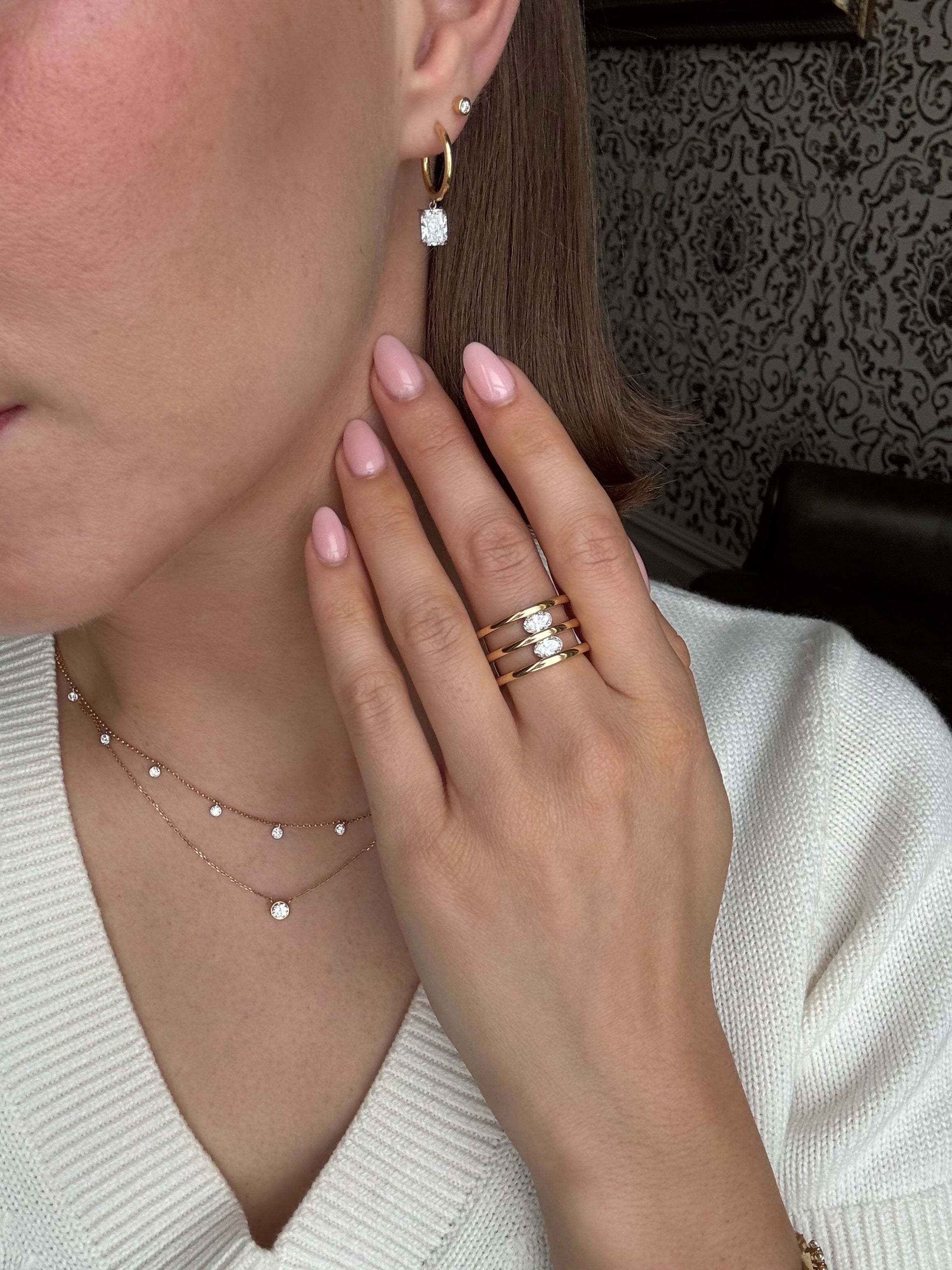 Oval Diamond Triple Band Ring