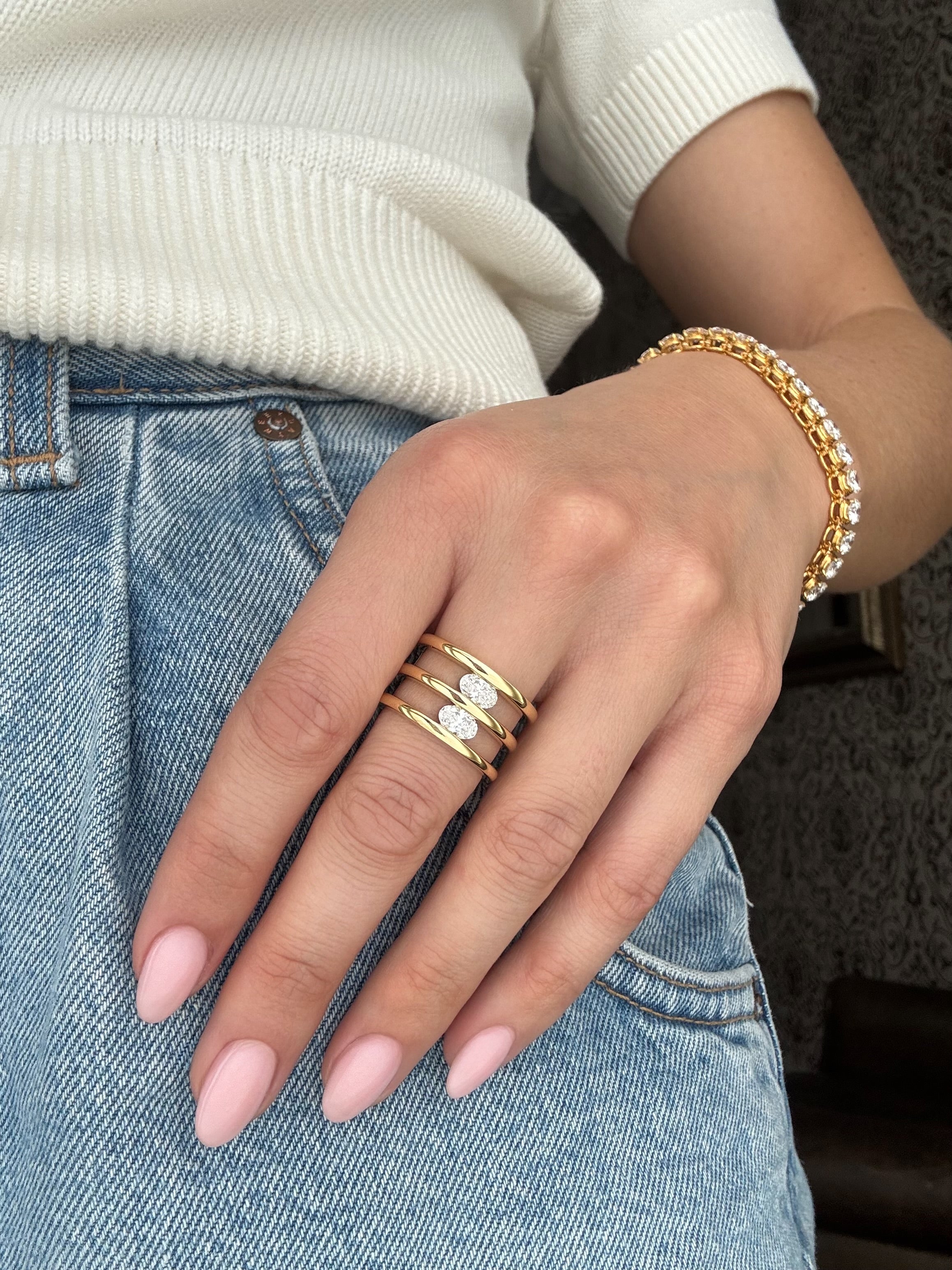 Oval Diamond Triple Band Ring