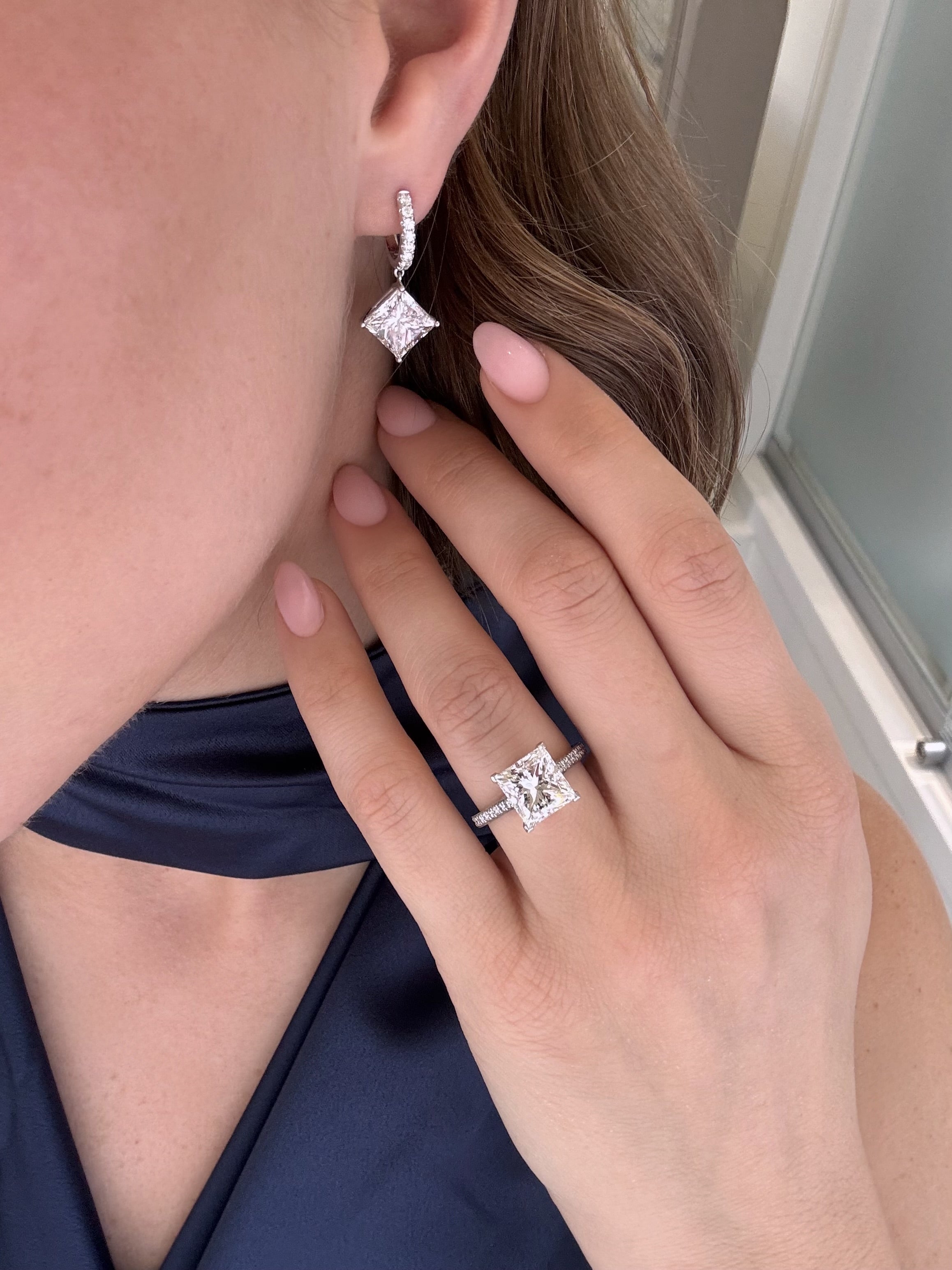 6.37ct Princess Cut Diamond Drop Earrings