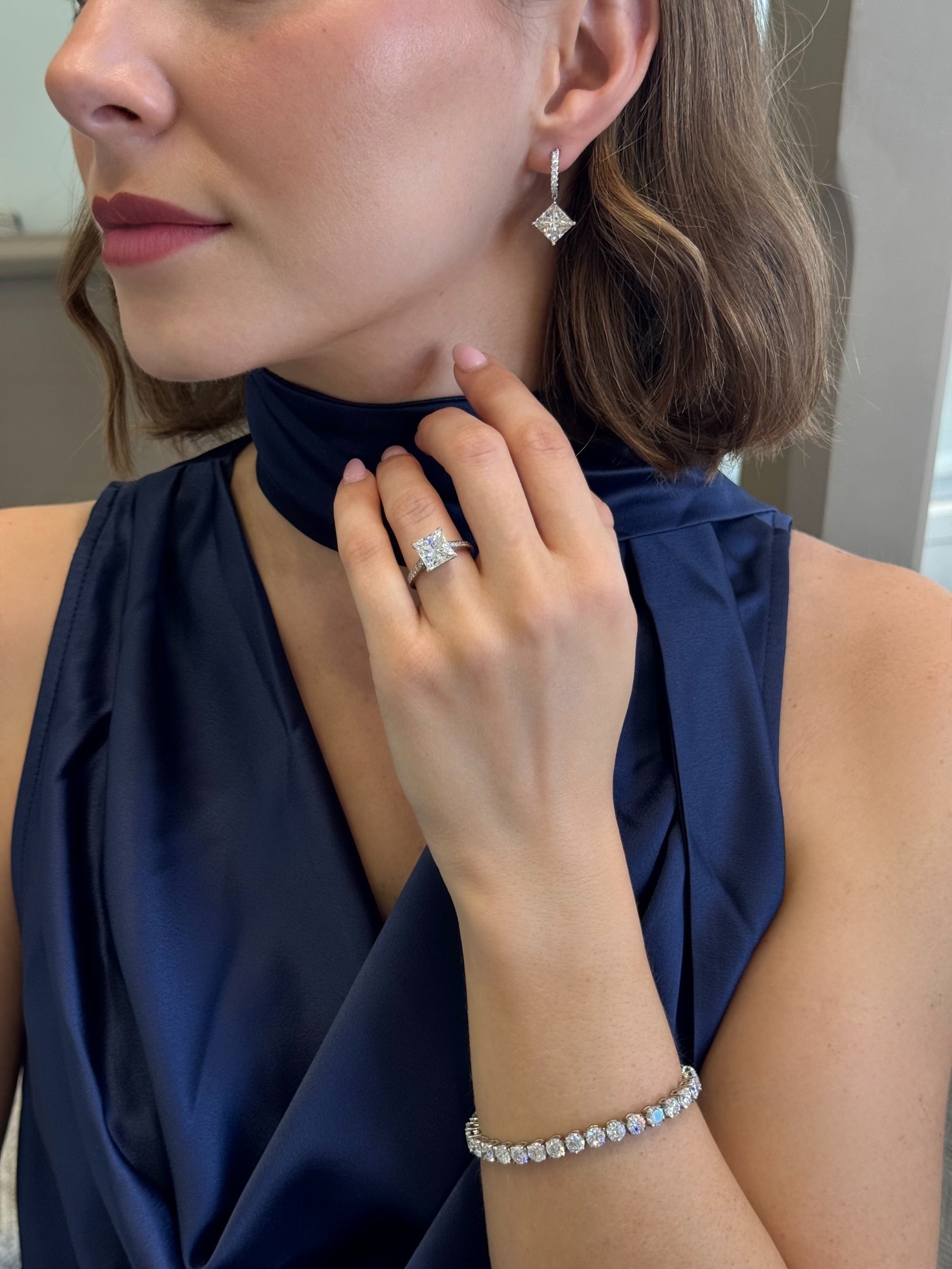 6.37ct Princess Cut Diamond Drop Earrings