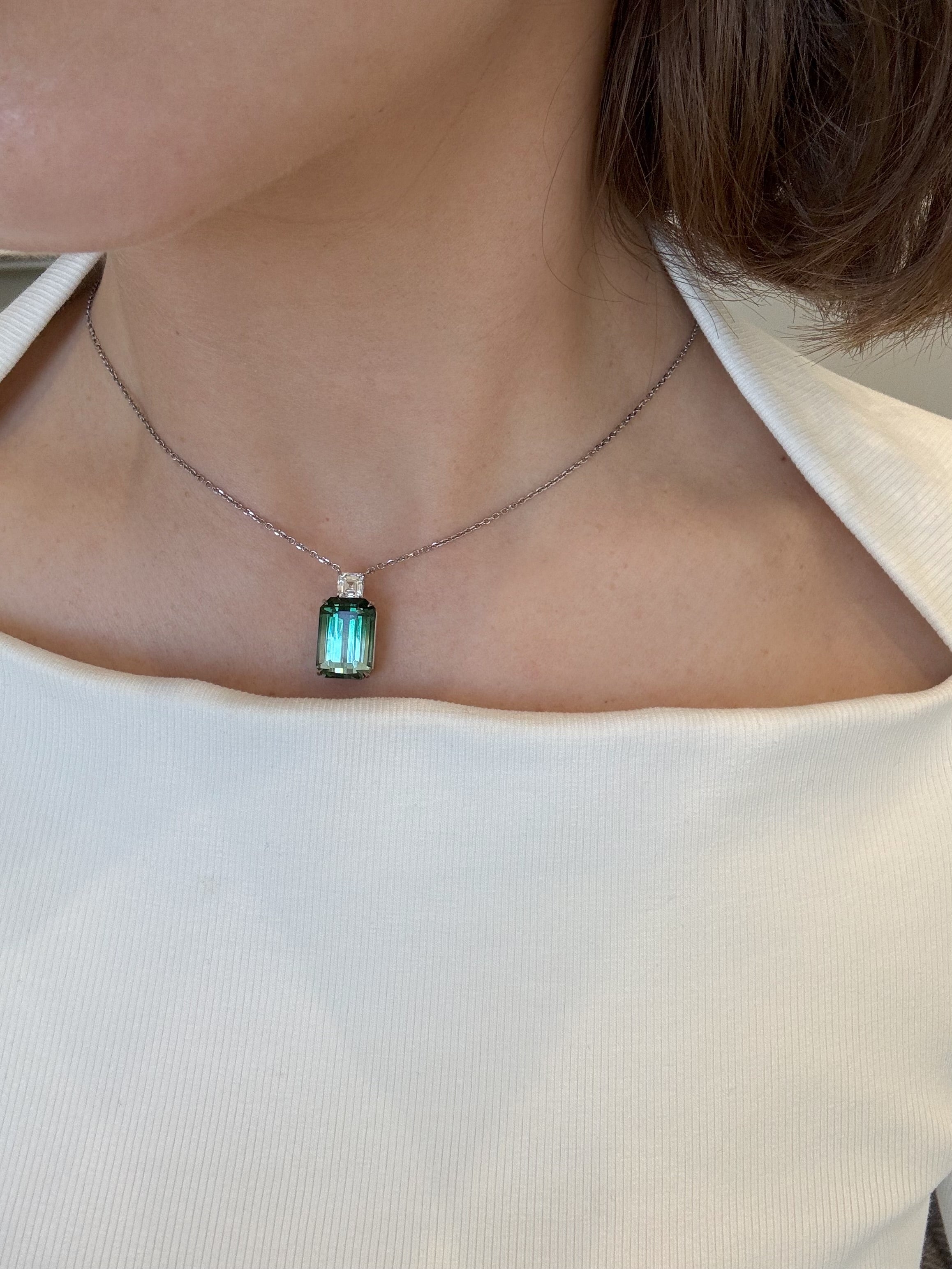 11.91ct Bi-Colour Tourmaline and Diamond Pendant