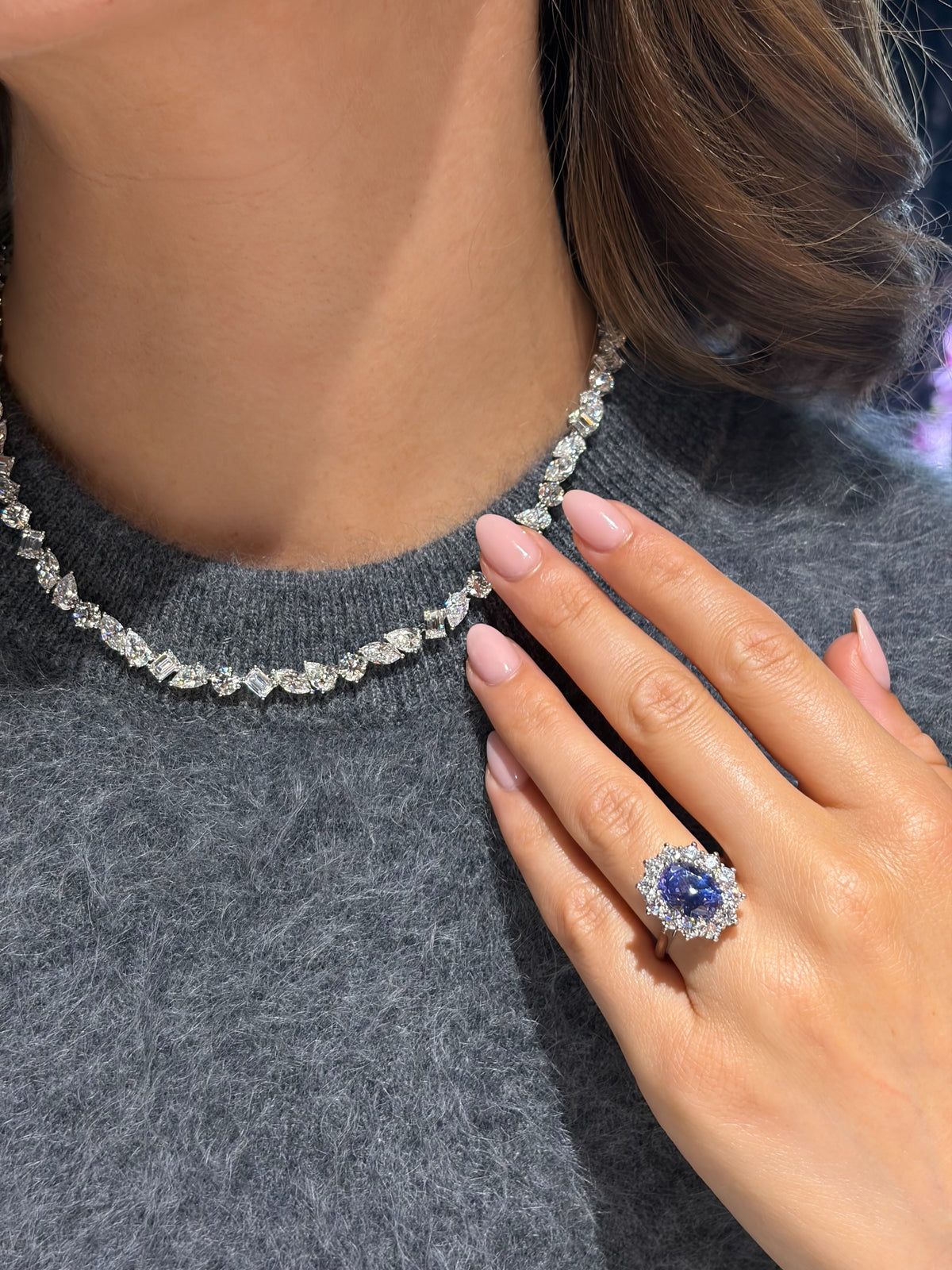 5.20cts Blush Violet Sapphire and Diamond Ravello Cluster Ring