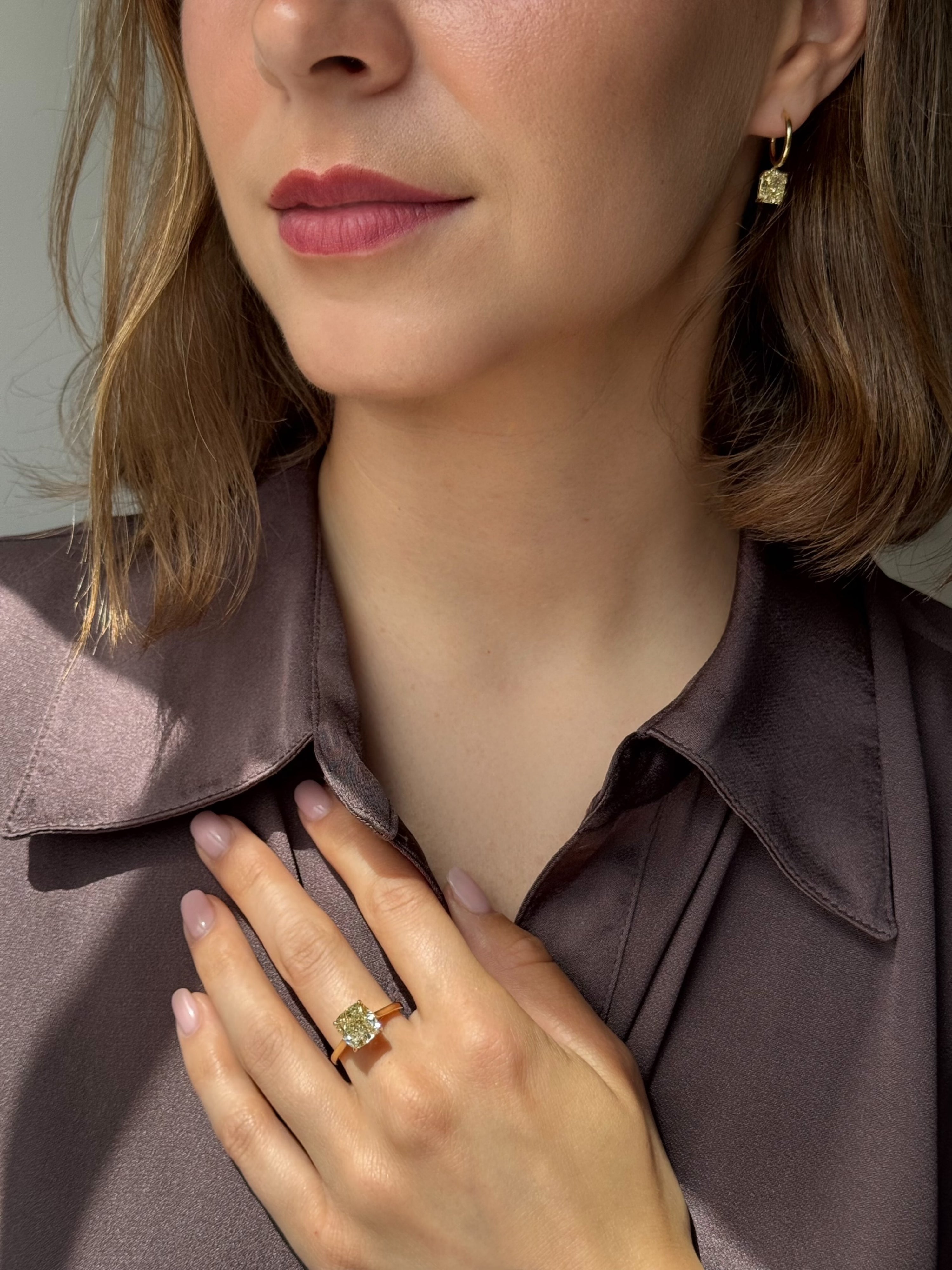4.09ct Cushion Cut Yellow Diamond Solitaire Ring