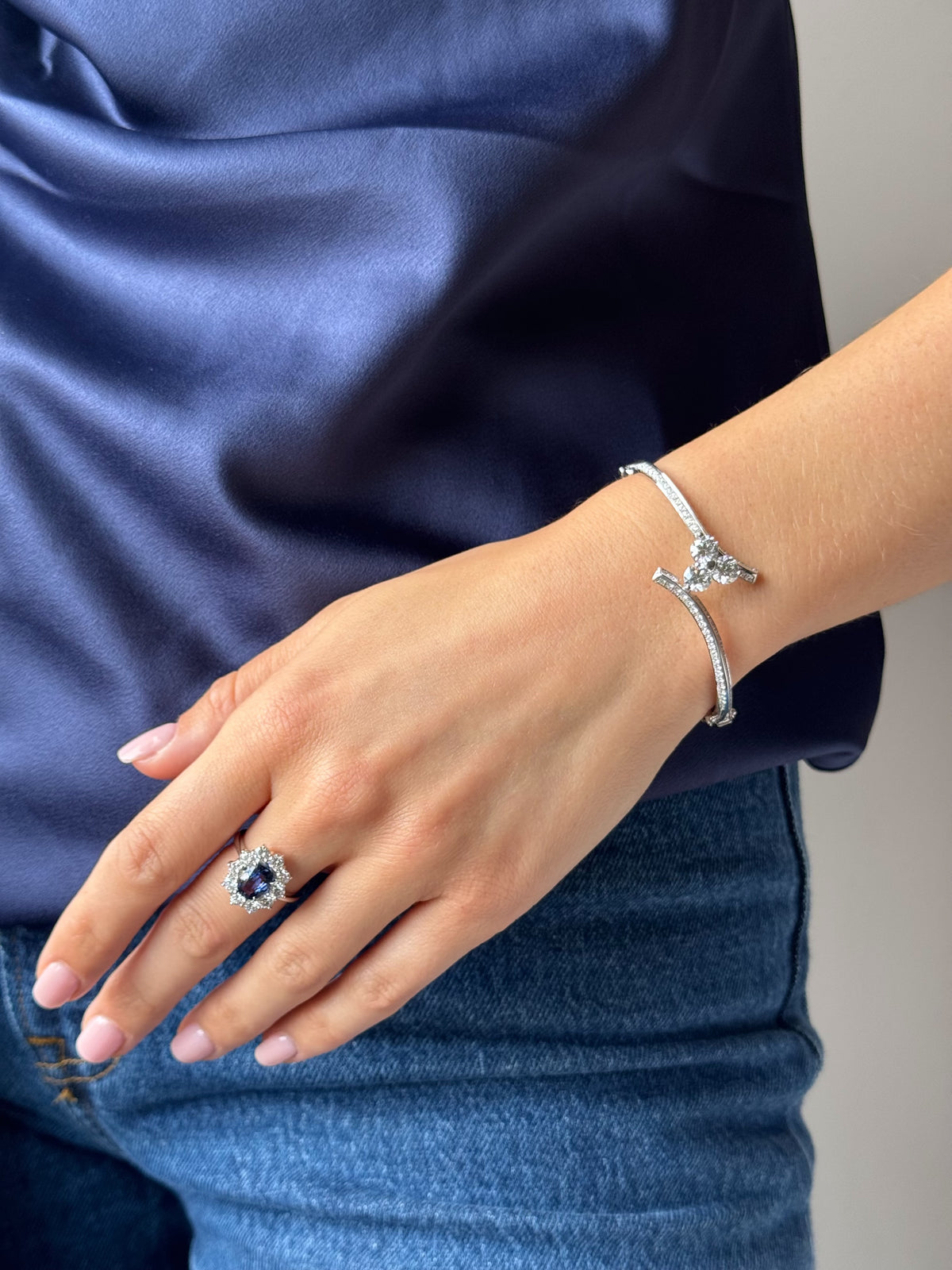 1.44ct Oval Sapphire and Diamond Cluster Ring