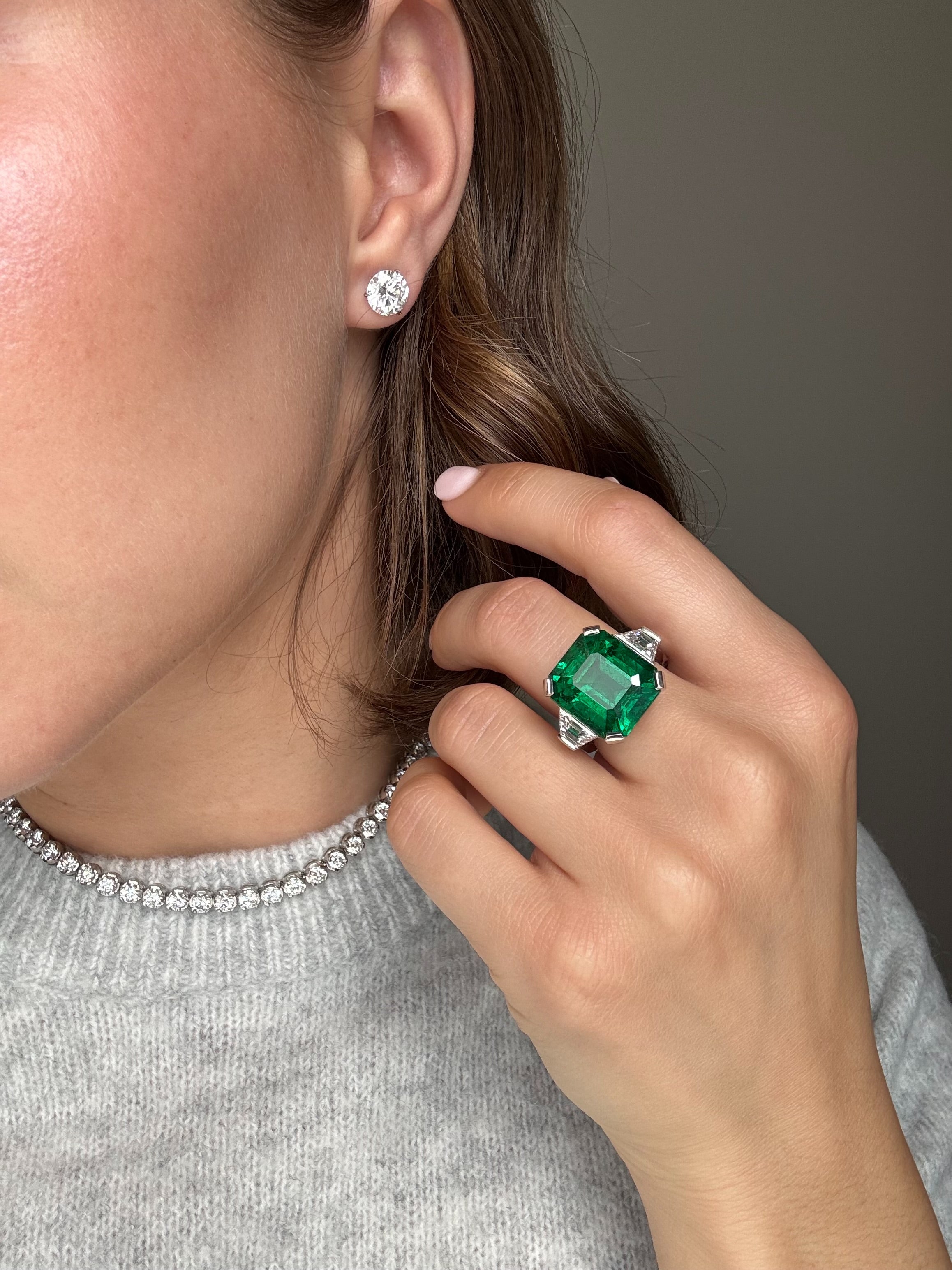 13.82ct Emerald and Diamond Three Stone Ring